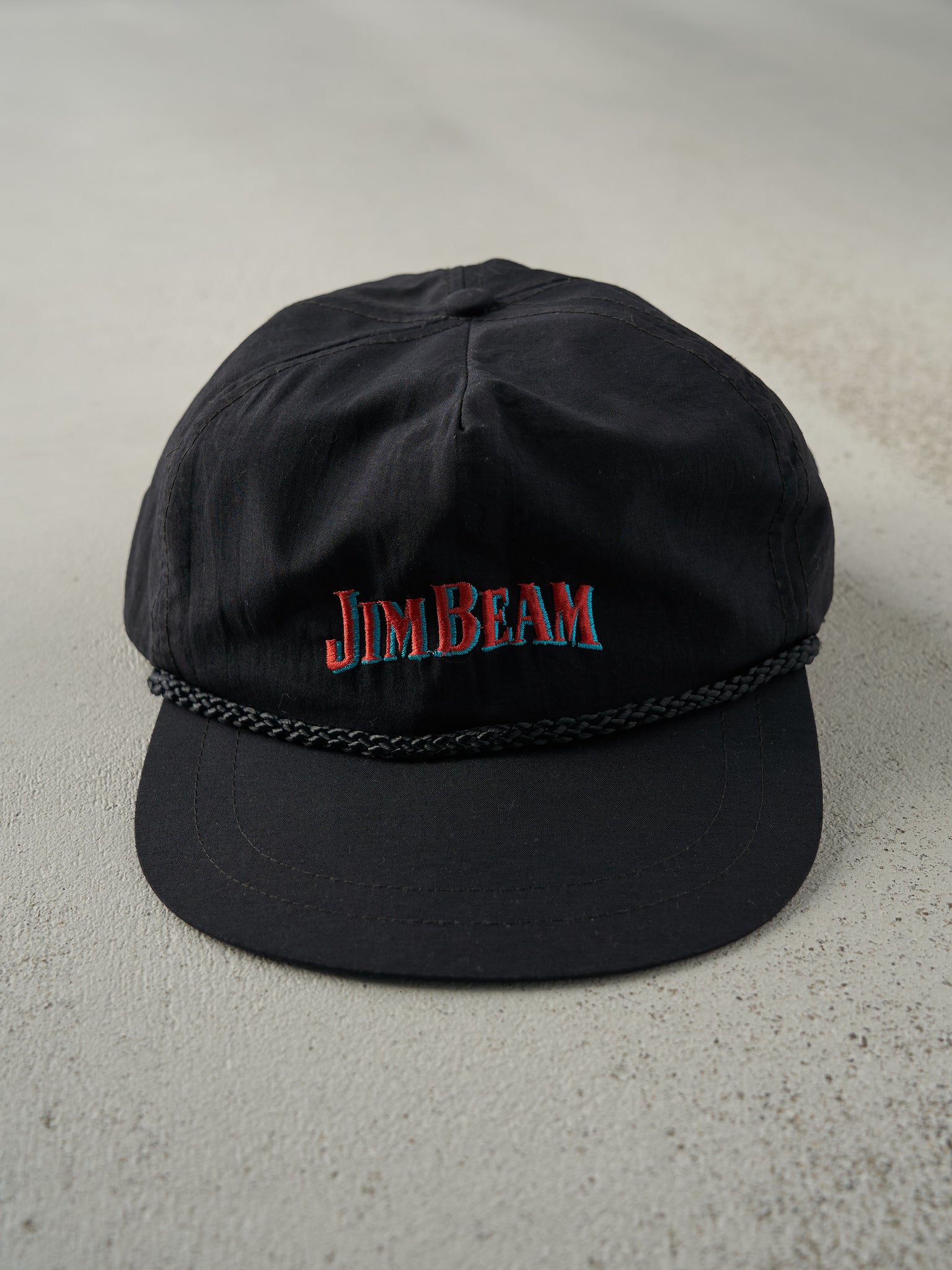 Vintage 80s Black Jim Beam Embroidered Snapback Hat