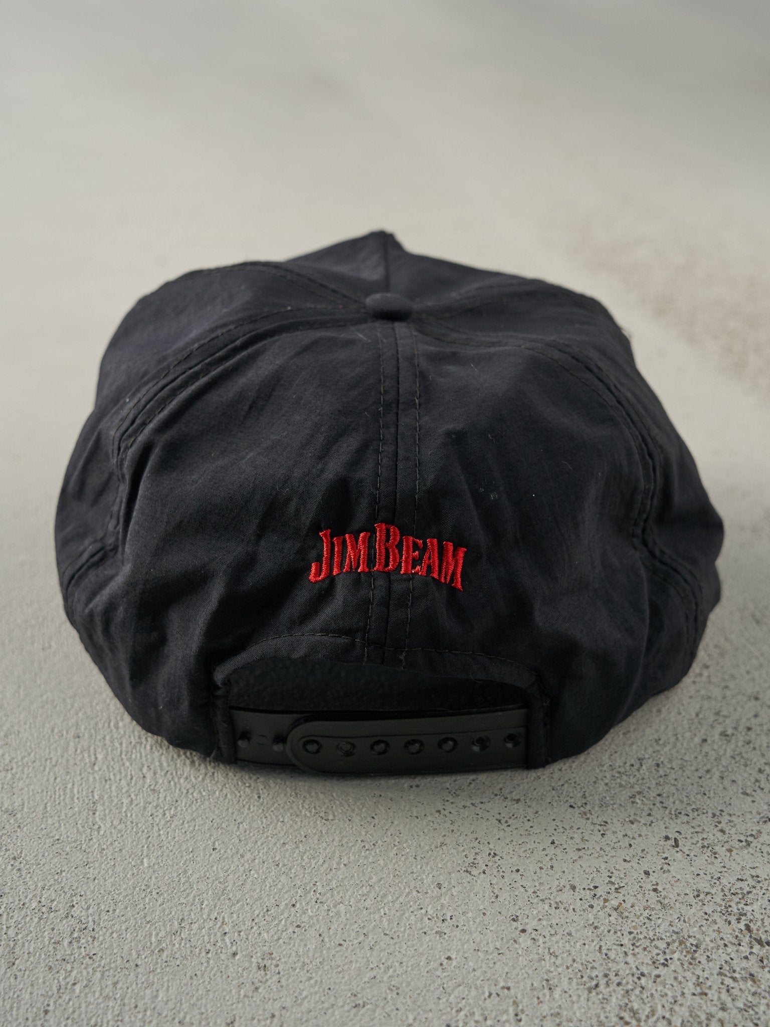 Vintage 80s Black Jim Beam Embroidered Snapback Hat