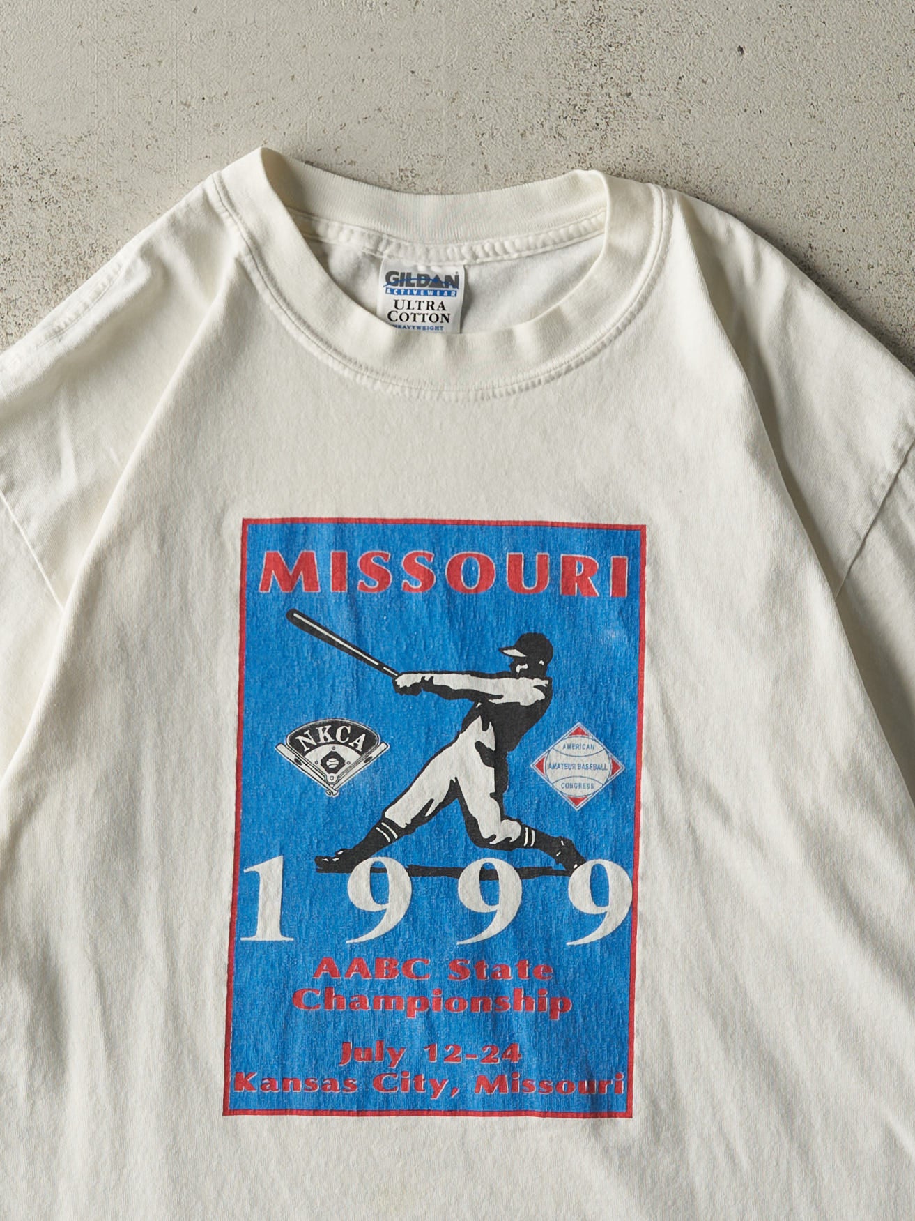 Vintage 99' White Missouri AABC State Baseball Championship Tee (M)