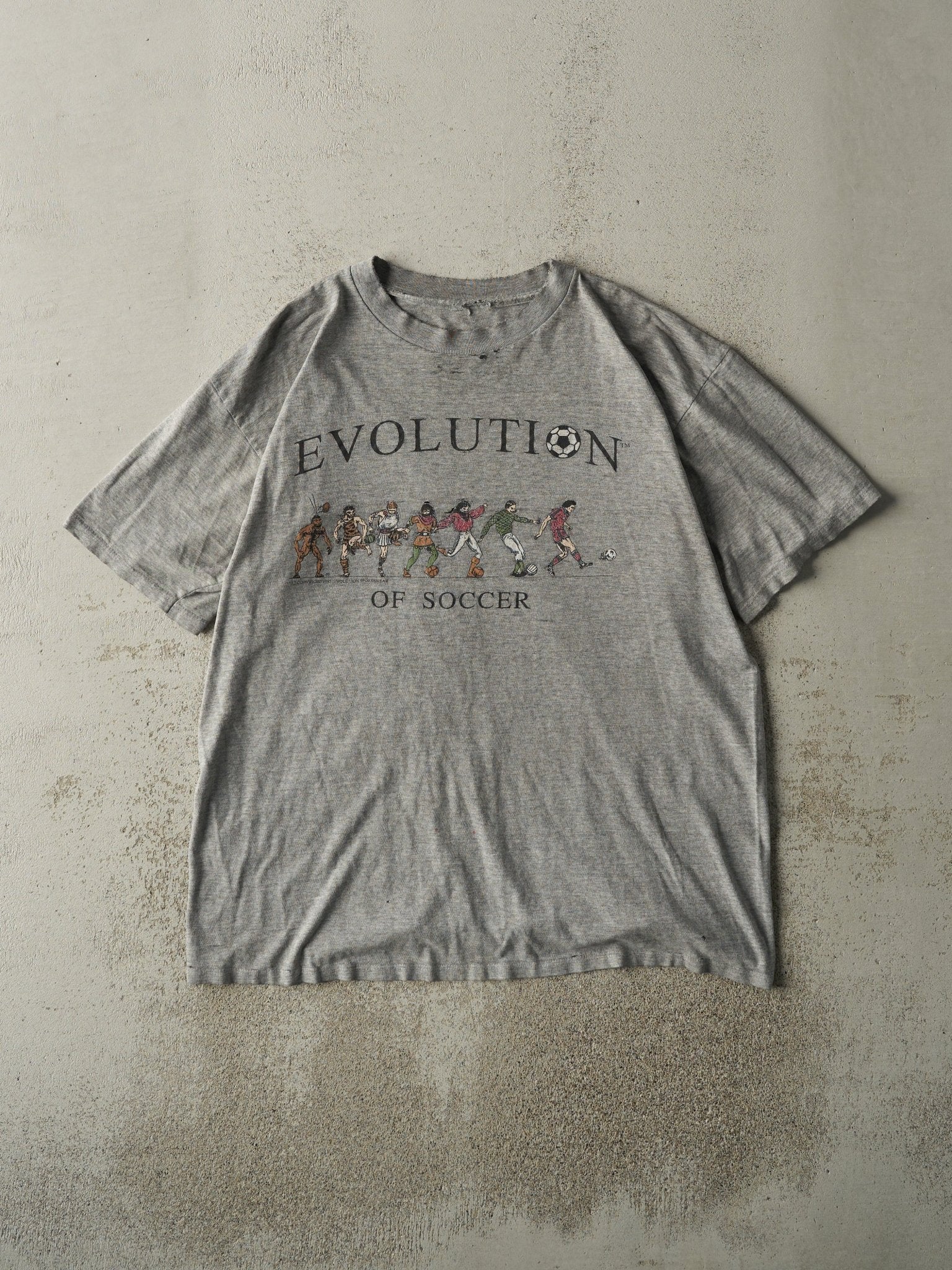 Vintage 93' Grey Evolution of Soccer Tee (L)