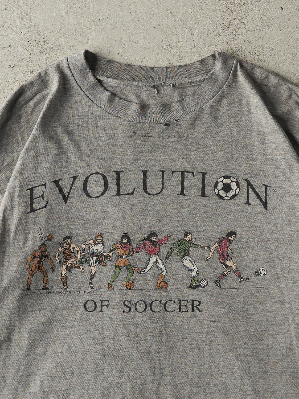 Vintage 93' Grey Evolution of Soccer Tee (L)