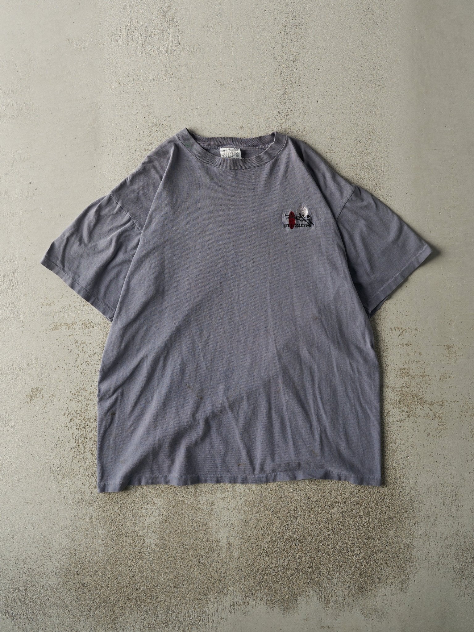 Vintage 90s Blue Embroidered Primitive Single Stitch Tee (L)