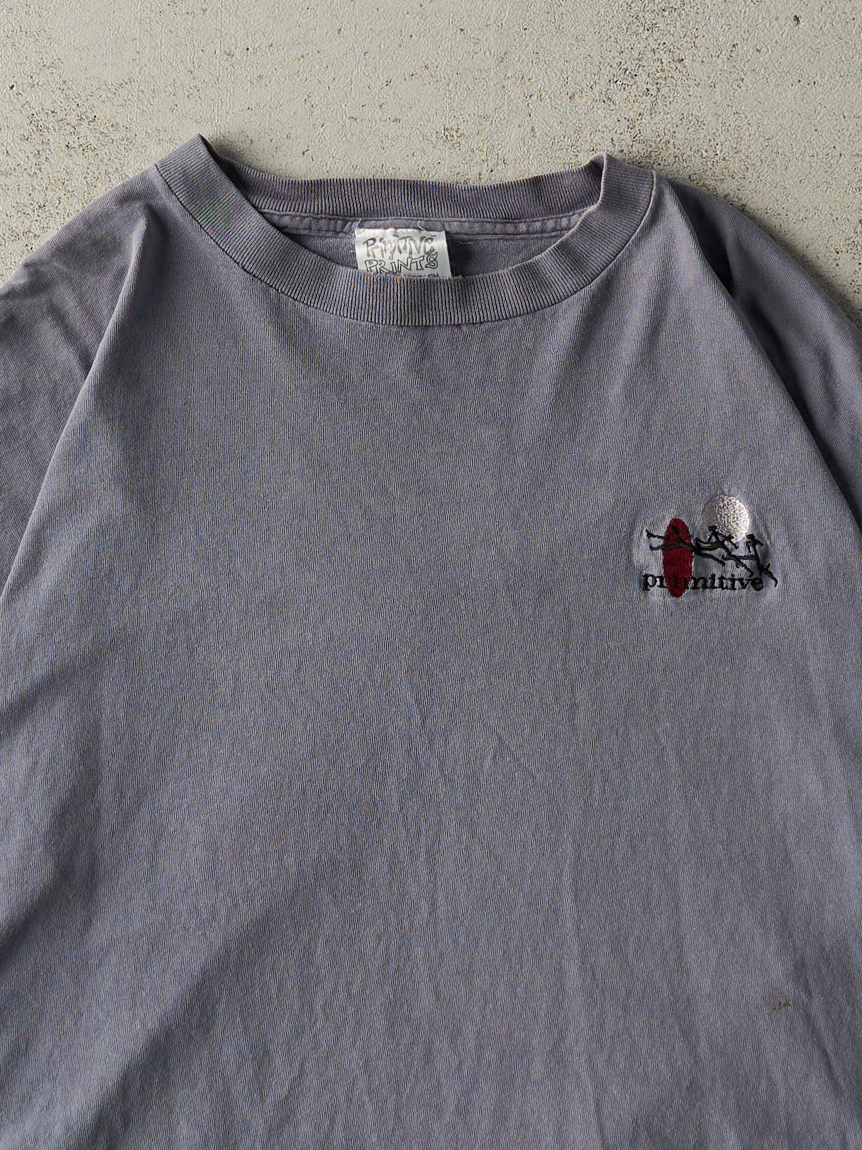 Vintage 90s Blue Embroidered Primitive Single Stitch Tee (L)