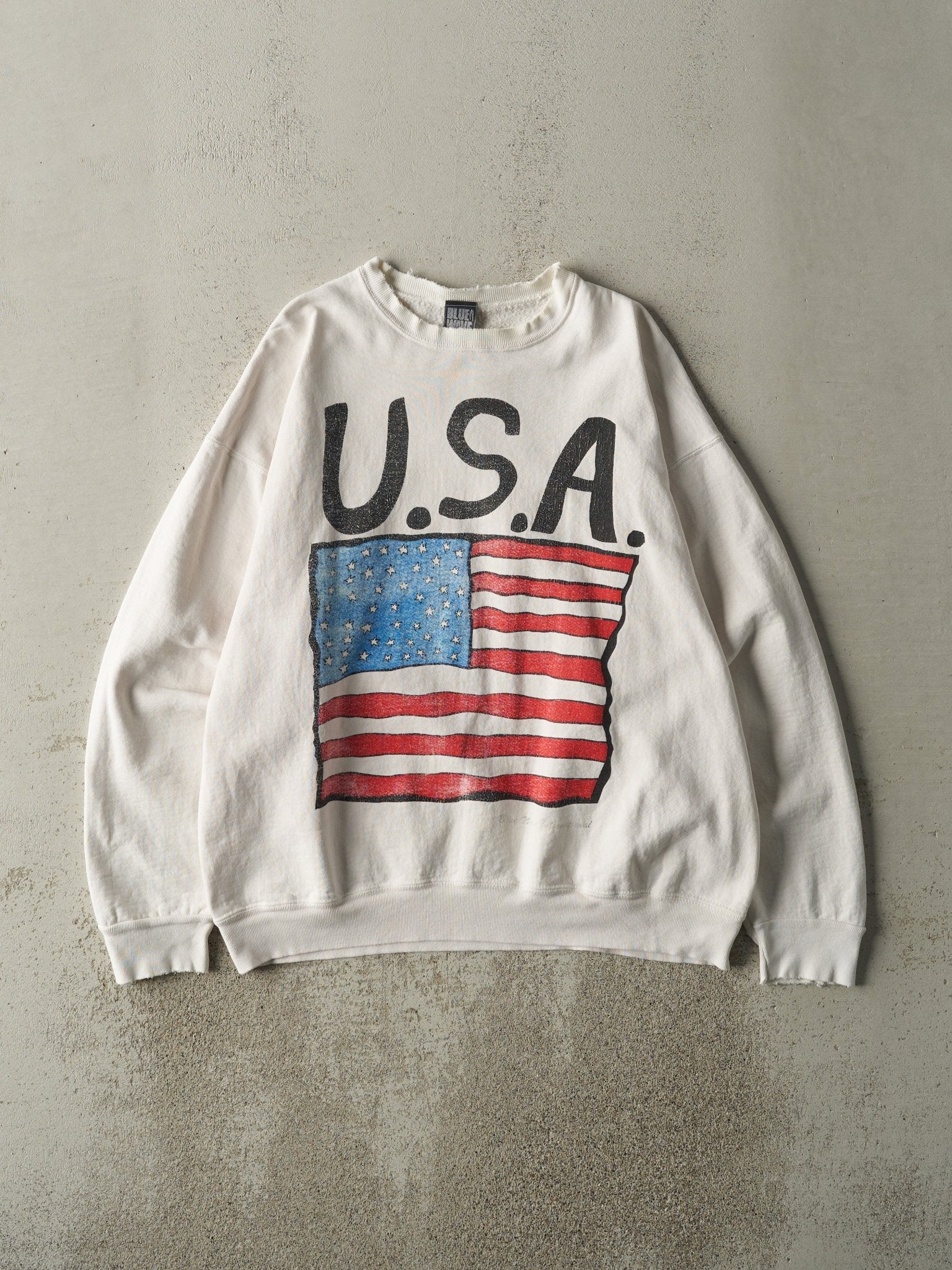 Vintage 90s White USA Flag Crewneck (L)