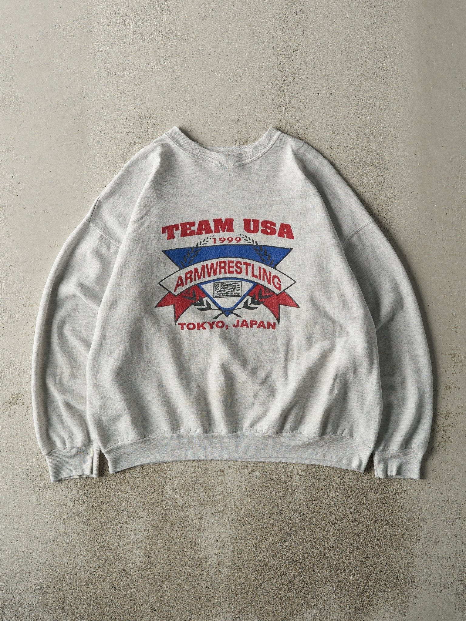 Vintage 99' Heather Grey Team USA Armwrestling Boxy Crewneck (L/XL)