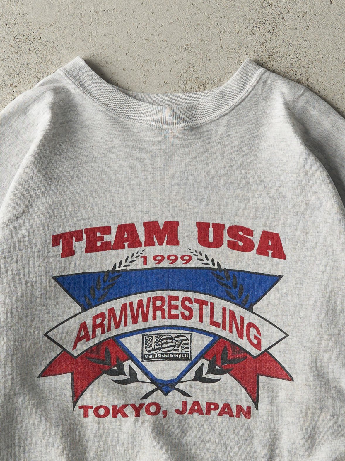 Vintage 99' Heather Grey Team USA Armwrestling Boxy Crewneck (L/XL)