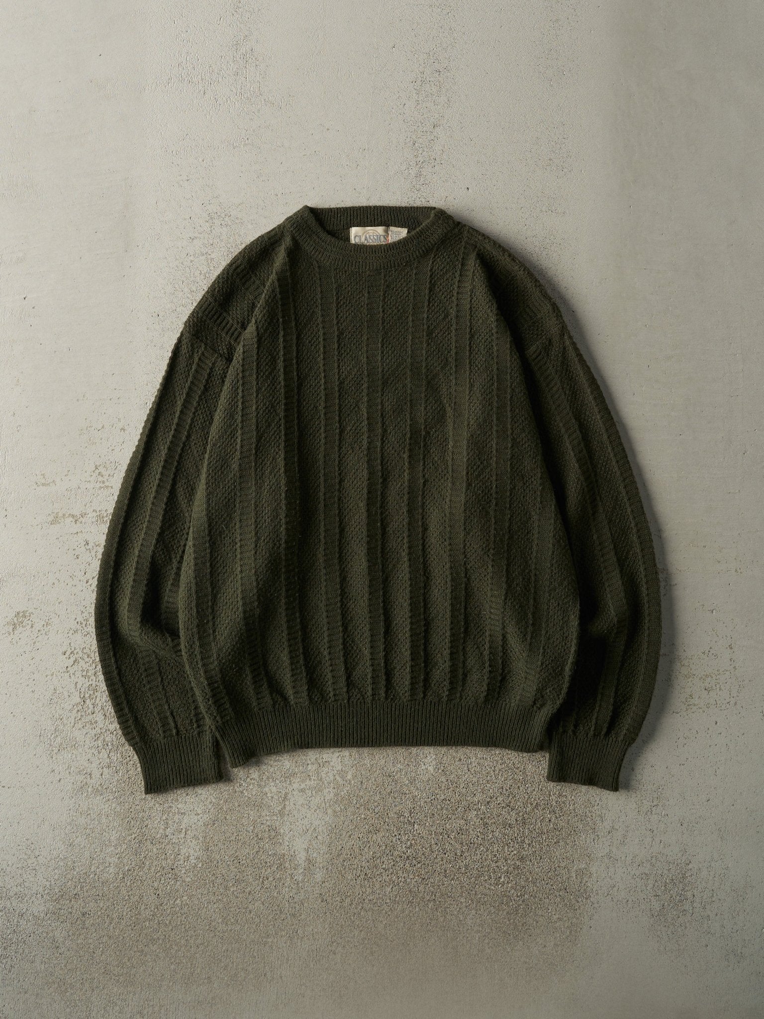 Vintage 90s Green Patterned Knit Pullover (L)