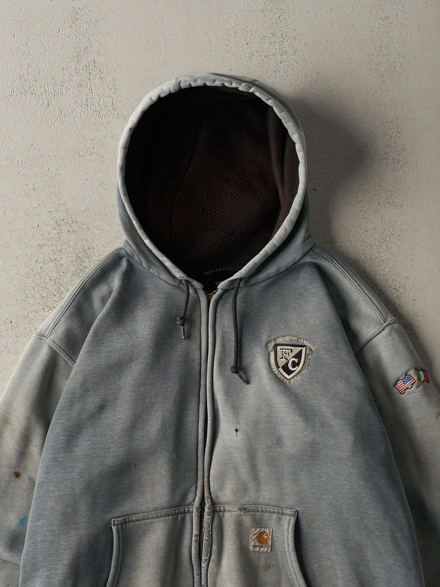 Vintage Y2K Sun Faded Grey Carhartt Heavyweight Zip Up Hoodie (L/XL)