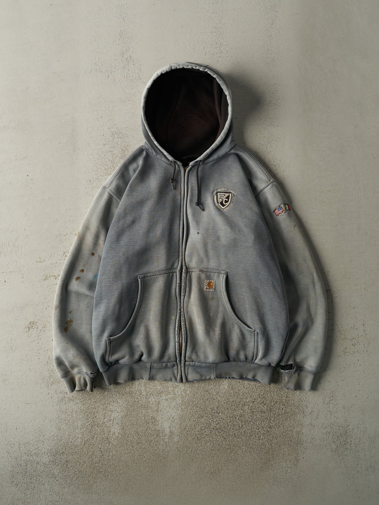 Vintage Y2K Sun Faded Grey Carhartt Heavyweight Zip Up Hoodie (L/XL)