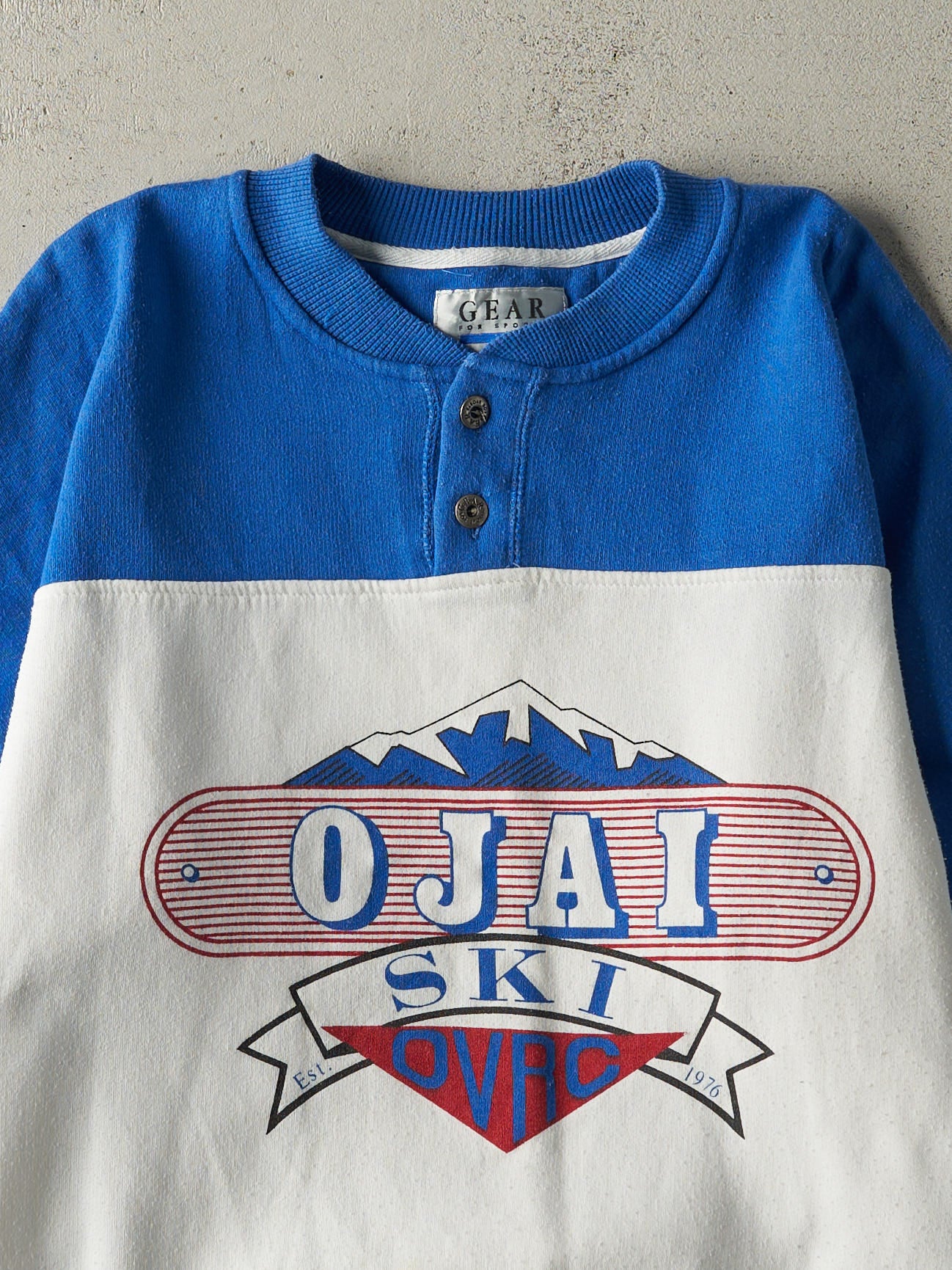 Vintage 90s Blue, Grey & White Ojai Ski Quarter Button Crewneck (M)