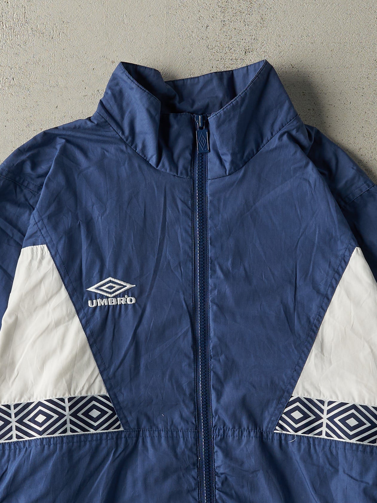 Vintage 90s Navy Blue & White Umbro Windbreaker Track Jacket (L