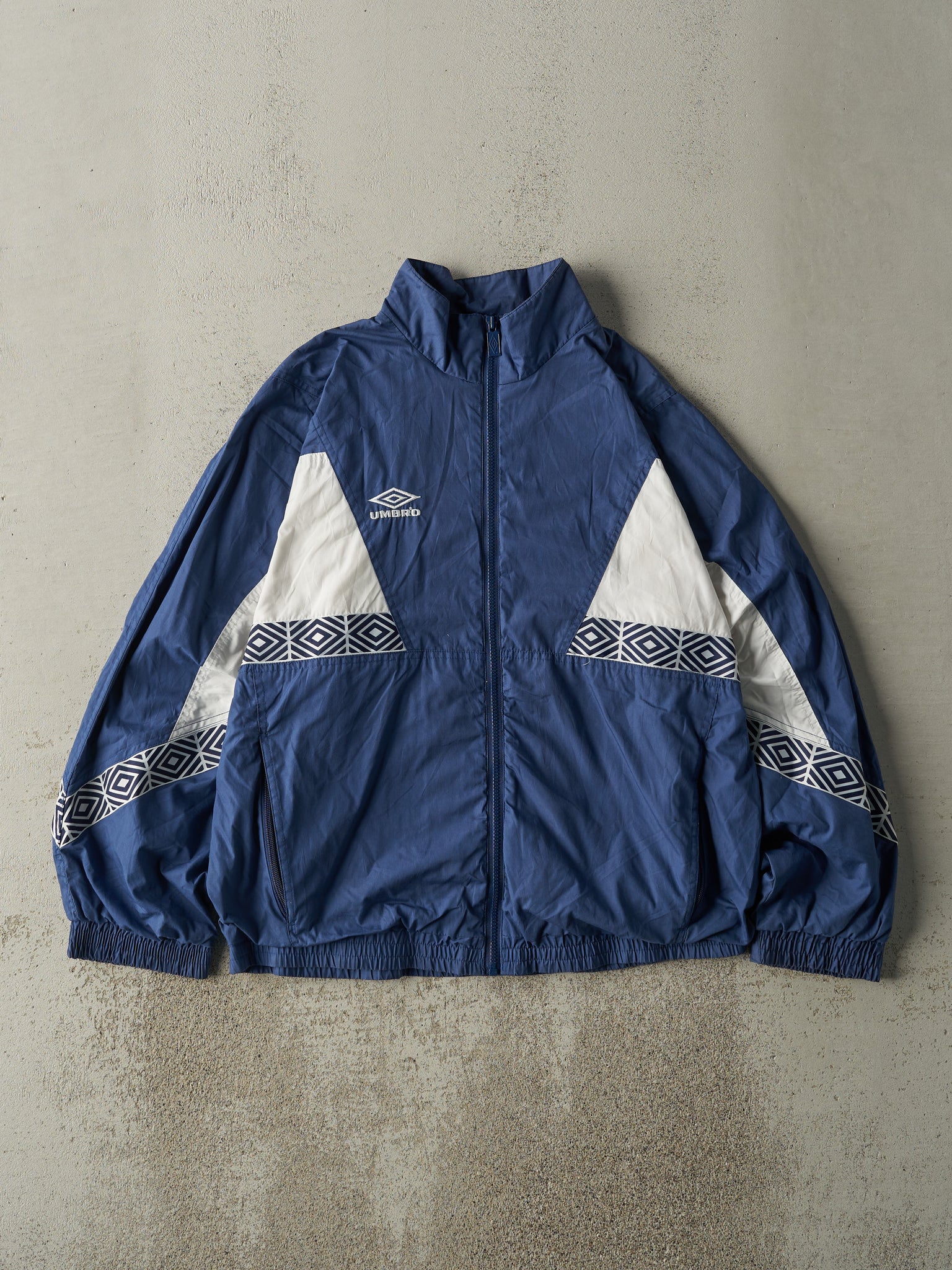 Vintage 90s Navy Blue & White Umbro Windbreaker Track Jacket (L)