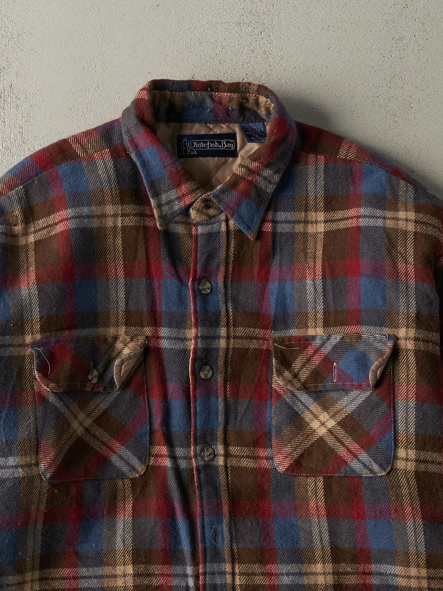 Vintage 90s Red, Blue & Brown Quilt Lined Plaid Button Up (XL)
