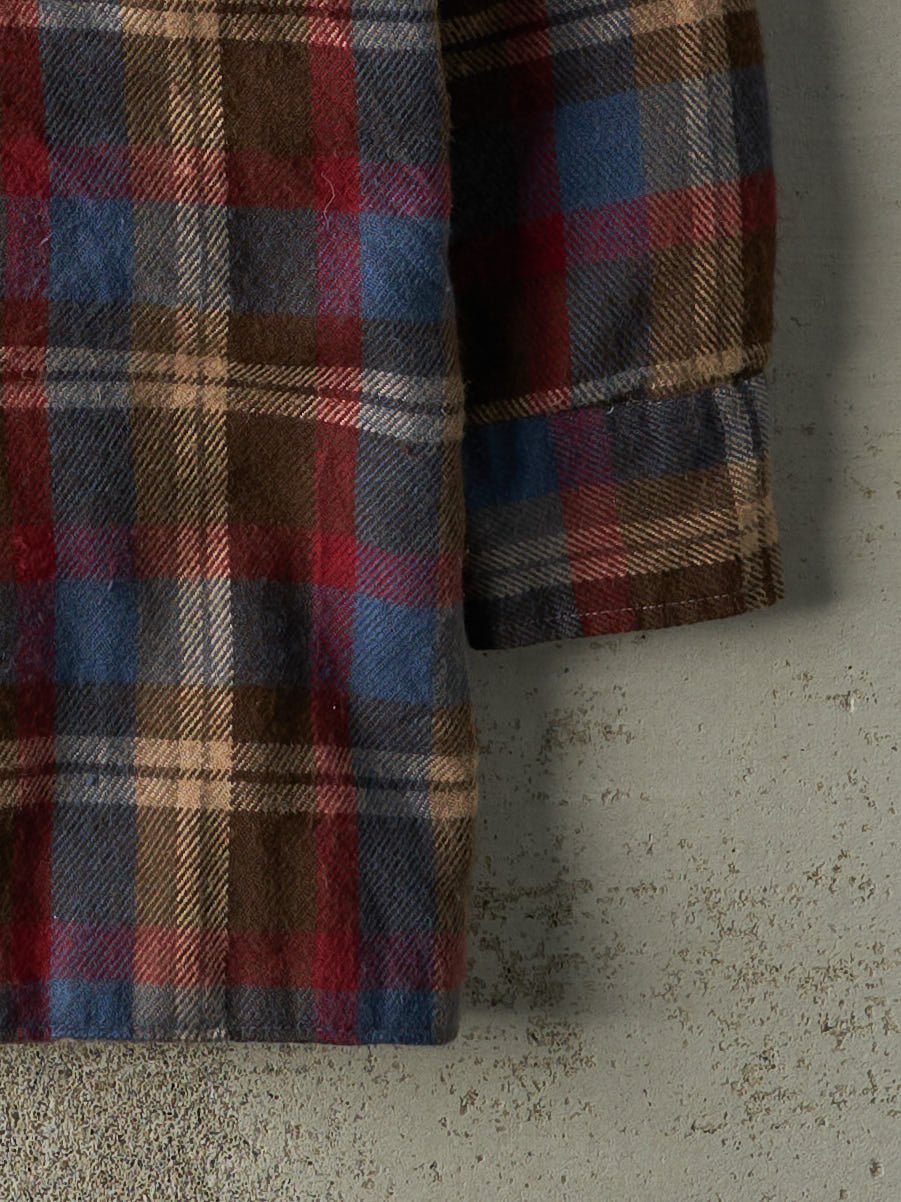 Vintage 90s Red, Blue & Brown Quilt Lined Plaid Button Up (XL)