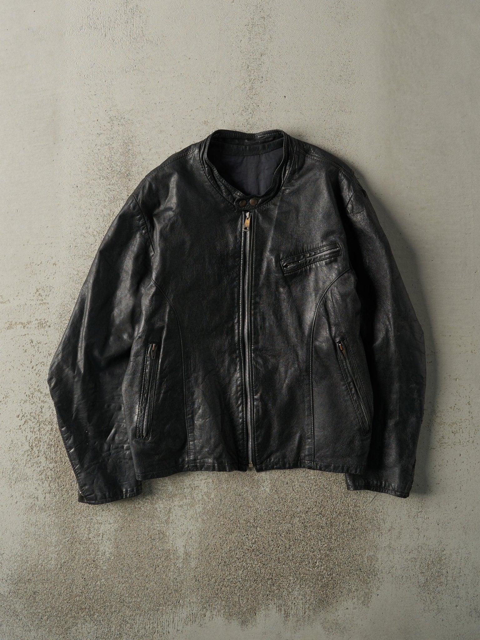 Vintage 80s Black Biker Style Leather Jacket (M)