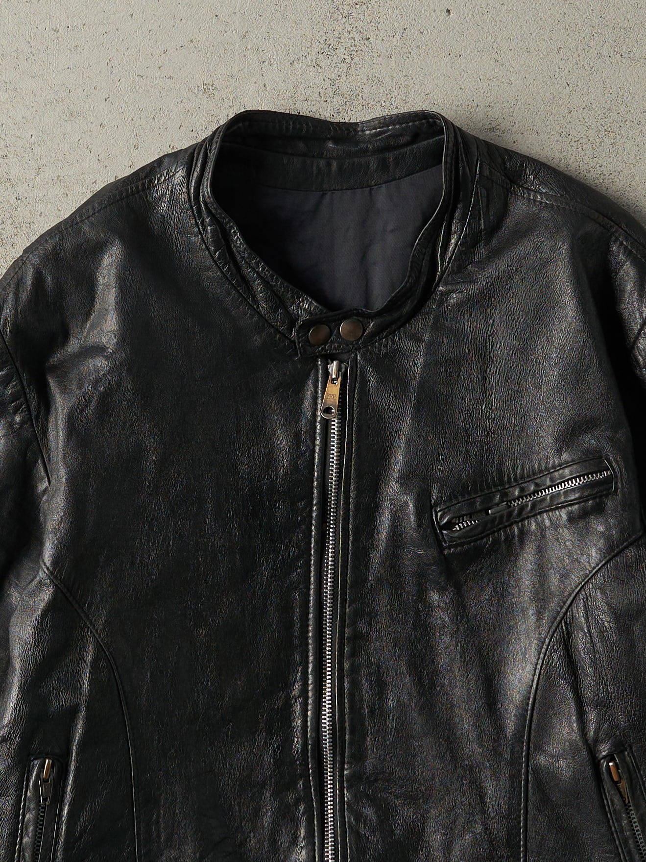 Vintage 80s Black Biker Style Leather Jacket (M)