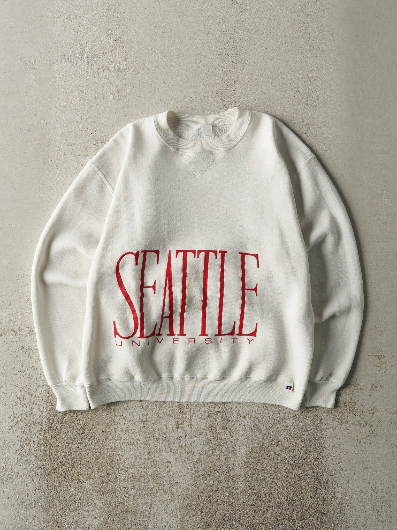Vintage 80s White Russell Athletic Seattle University Crewneck (M)