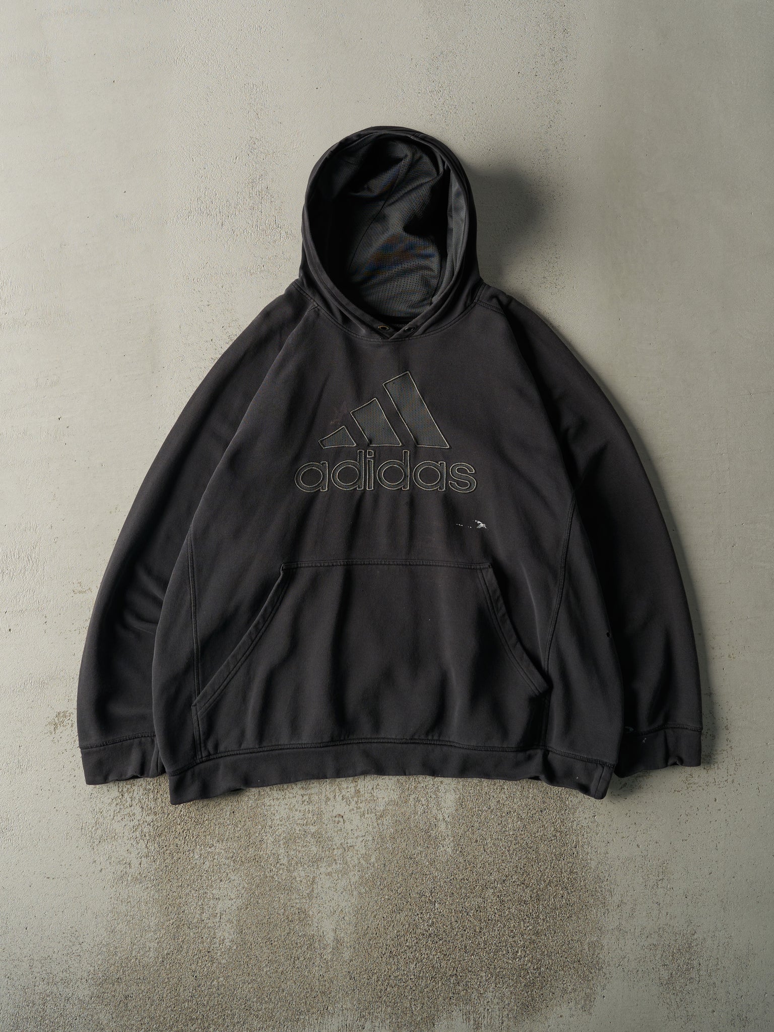 Vintage Y2K Faded Black Embroidered Adidas Hoodie (XXXL)