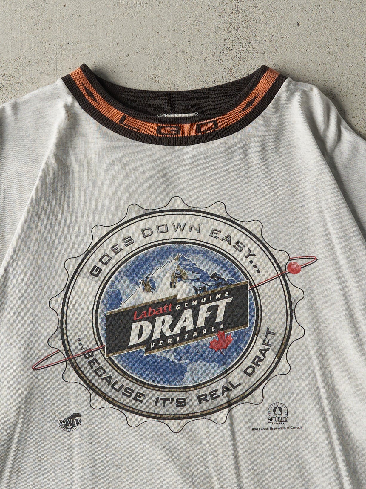 Vintage 96' Heather Grey Labatt Genuine Draft Ribbed Neck Tee (XL)