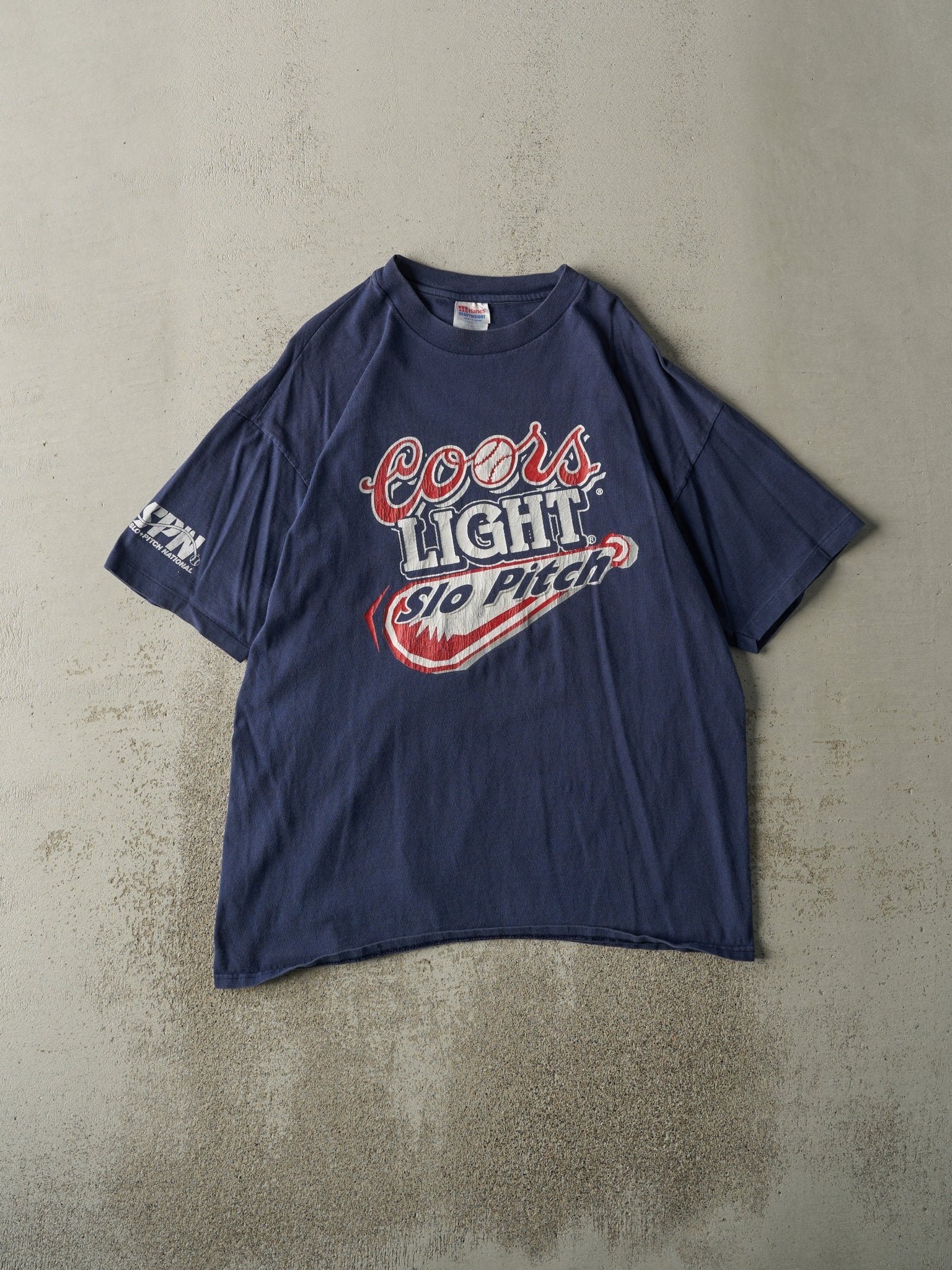 Vintage 90s Navy Blue Coors Light Slo Pitch Single Stitch Tee (L)