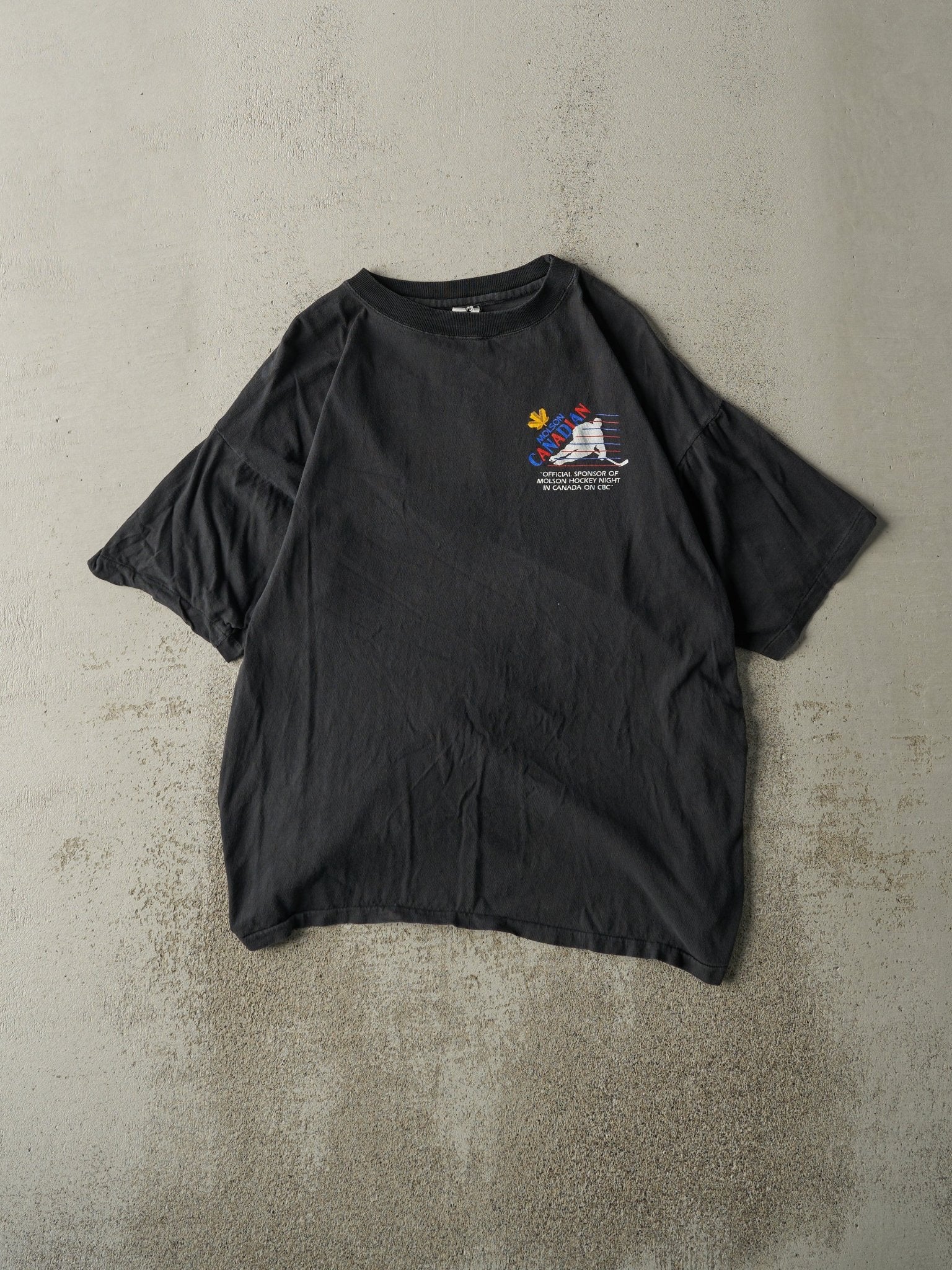 Vintage 90s Black Molson Canadian Hockey Night In Canada Tee (L)