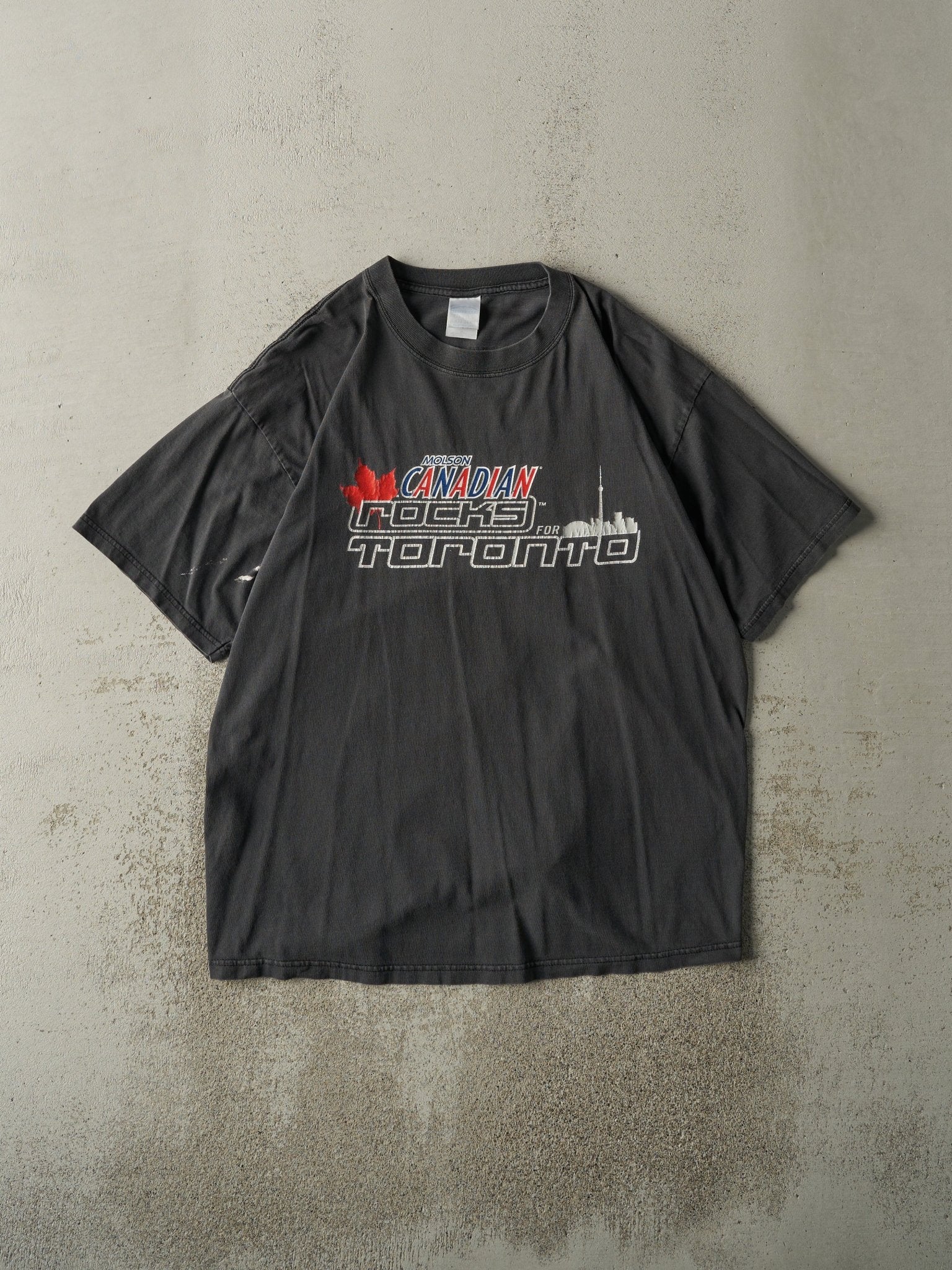 Vintage 03' Faded Black Molson Canadian Rocks Toronto Tee (L)