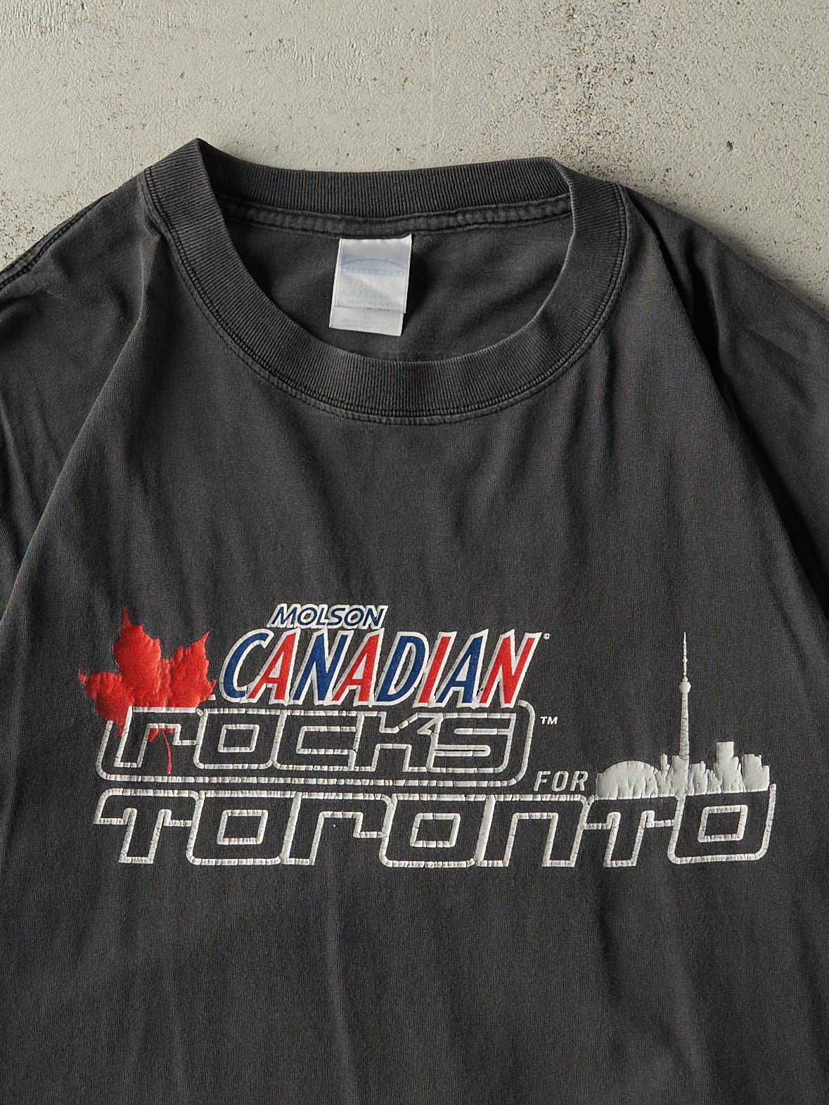 Vintage 03' Faded Black Molson Canadian Rocks Toronto Tee (L)