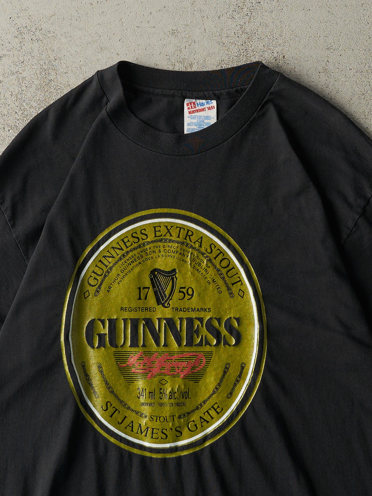 Vintage 90s Black Guinness Single Stitch Tee (L)