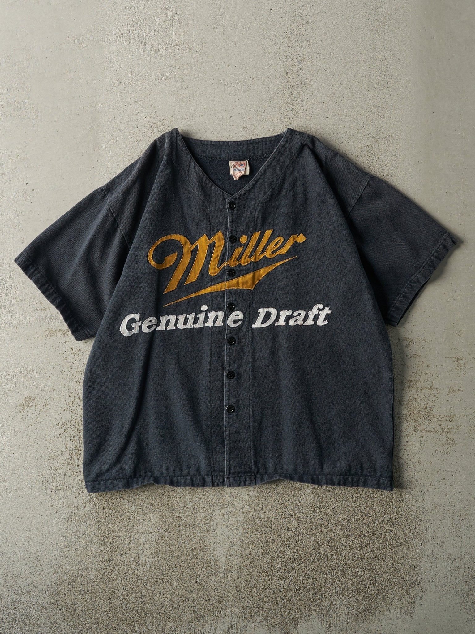 Vintage 90s Faded Black Embroidered Miller Genuine Draft Baseball Jersey (L)