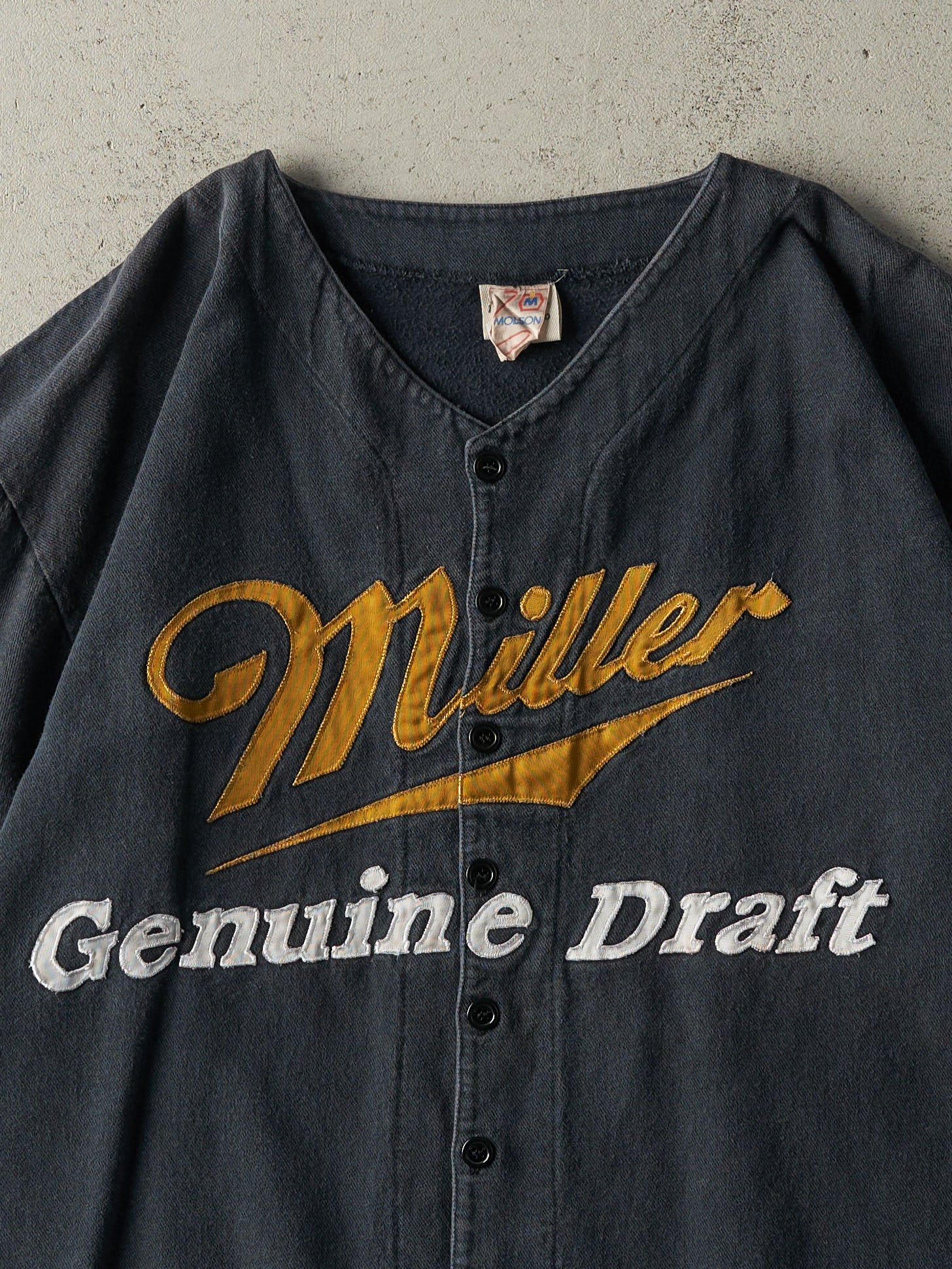 Vintage 90s Faded Black Embroidered Miller Genuine Draft Baseball Jersey (L)