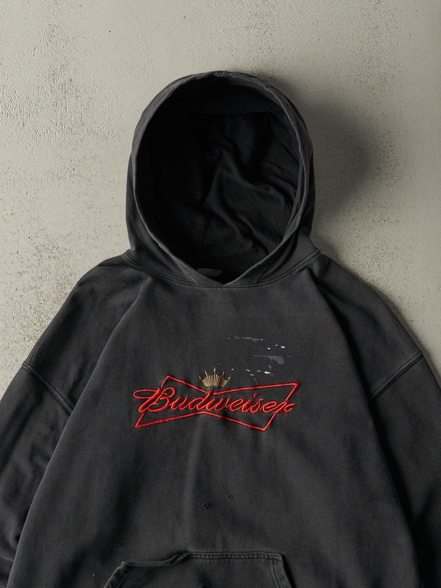 Vintage 90s Faded Black Embroidered Budweiser Hoodie (L)