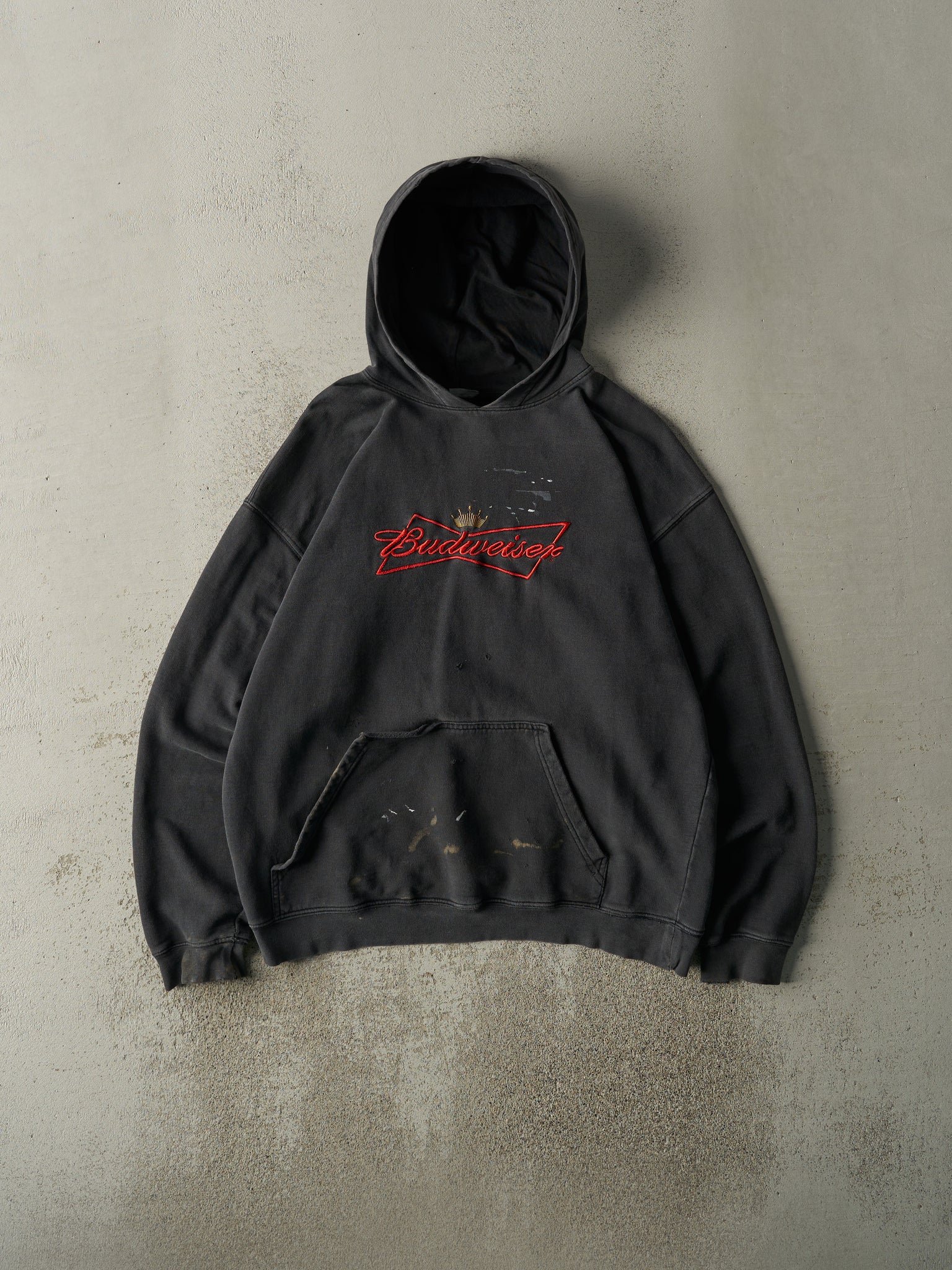 Vintage 90s Faded Black Embroidered Budweiser Hoodie (L)