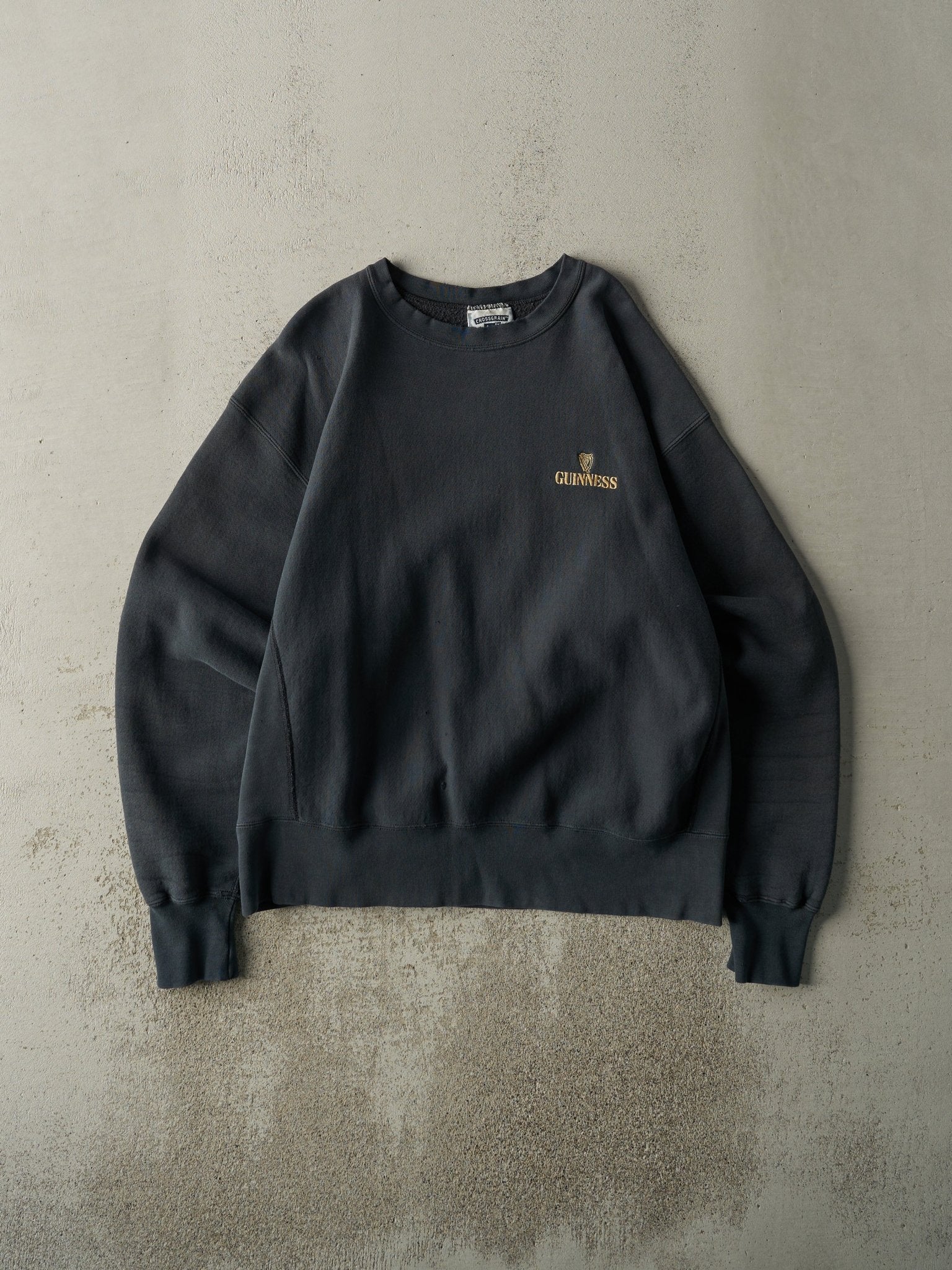 Vintage Y2K Faded Black Embroidered Guinness Crewneck (L/XL)