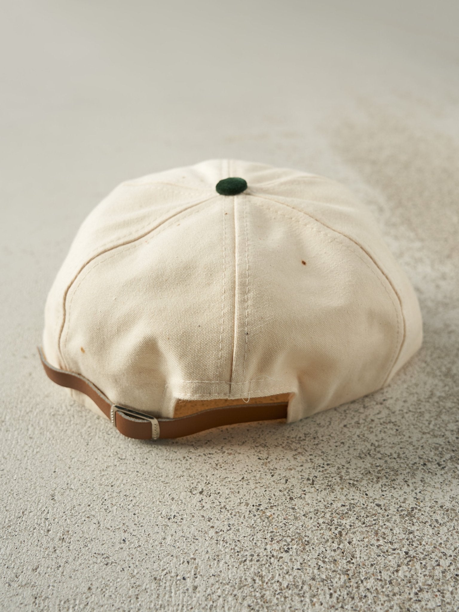 Vintage 90s Beige & Green Embroidered Quebec Canada Leather Strapback