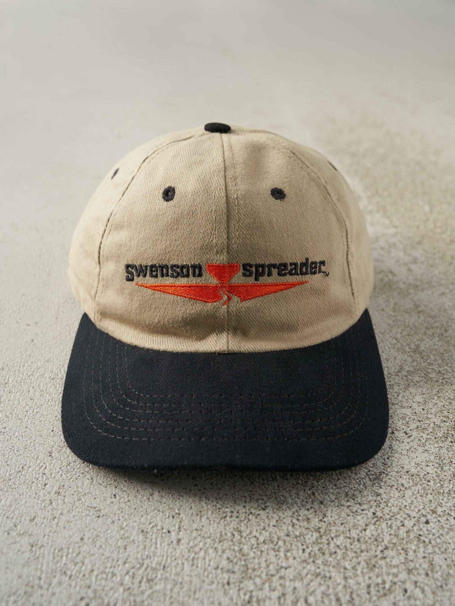 Vintage 90s Beige & Black Embroidered Swenson Spreader Snapback