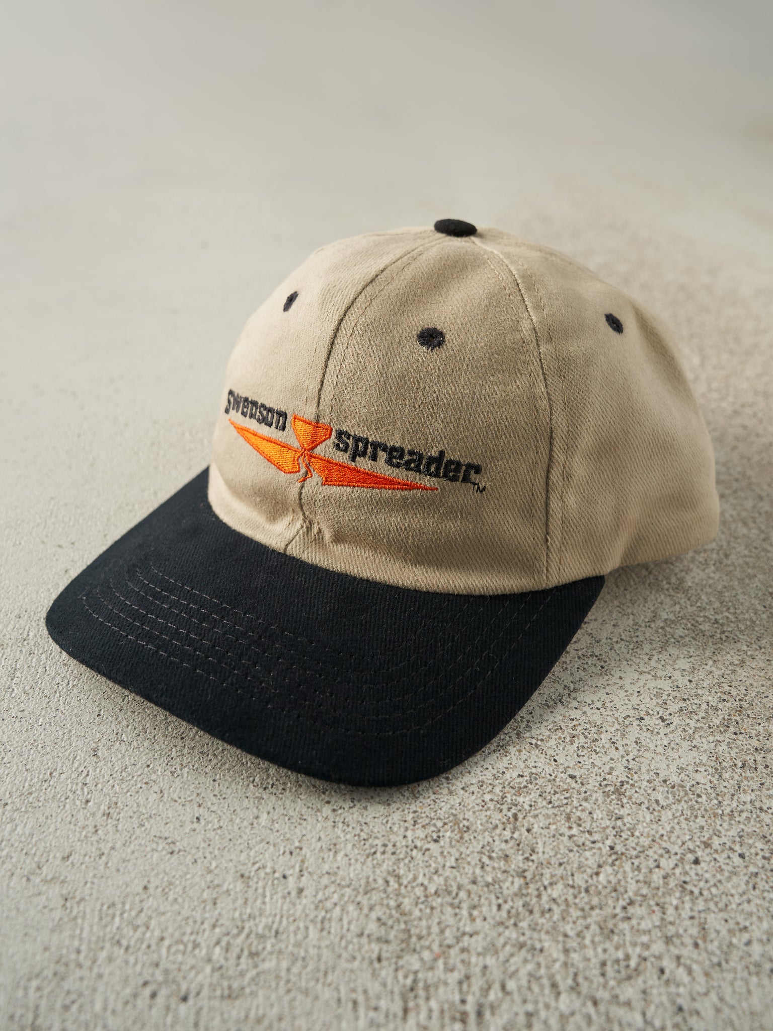 Vintage 90s Beige & Black Embroidered Swenson Spreader Snapback