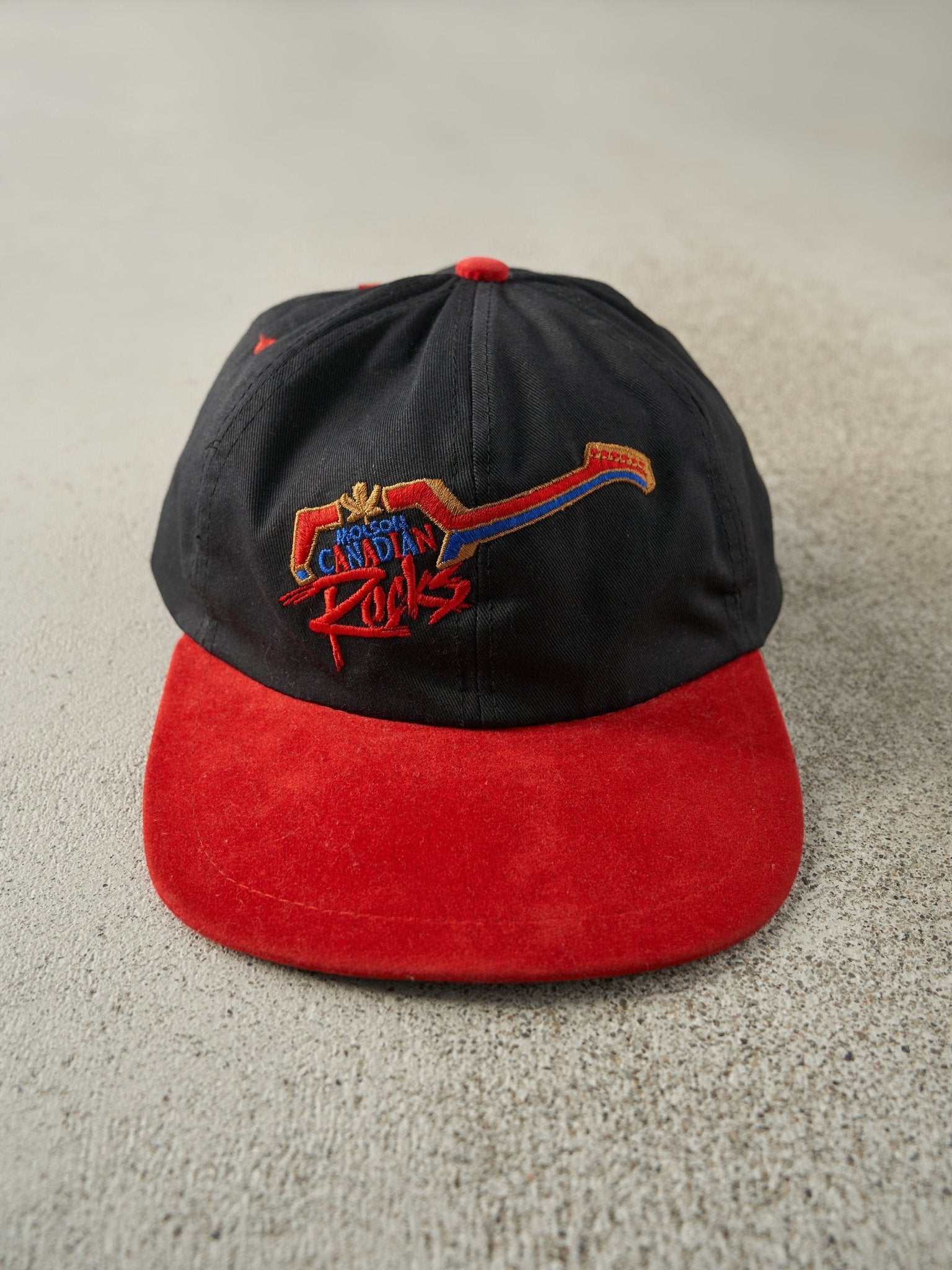 Vintage 90s Black & Red Molson Canadian Rocks Leather Strapback