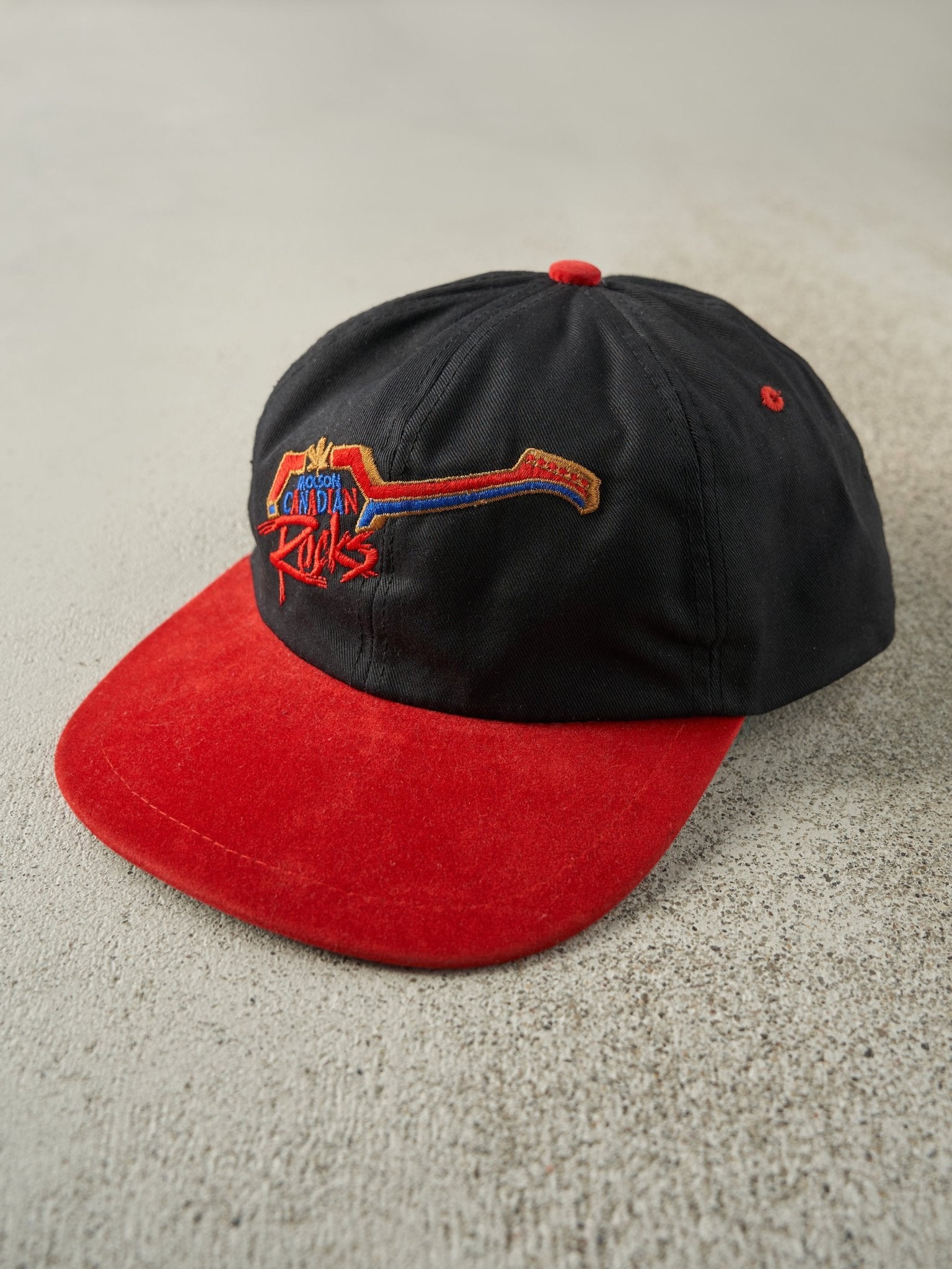 Vintage 90s Black & Red Molson Canadian Rocks Leather Strapback
