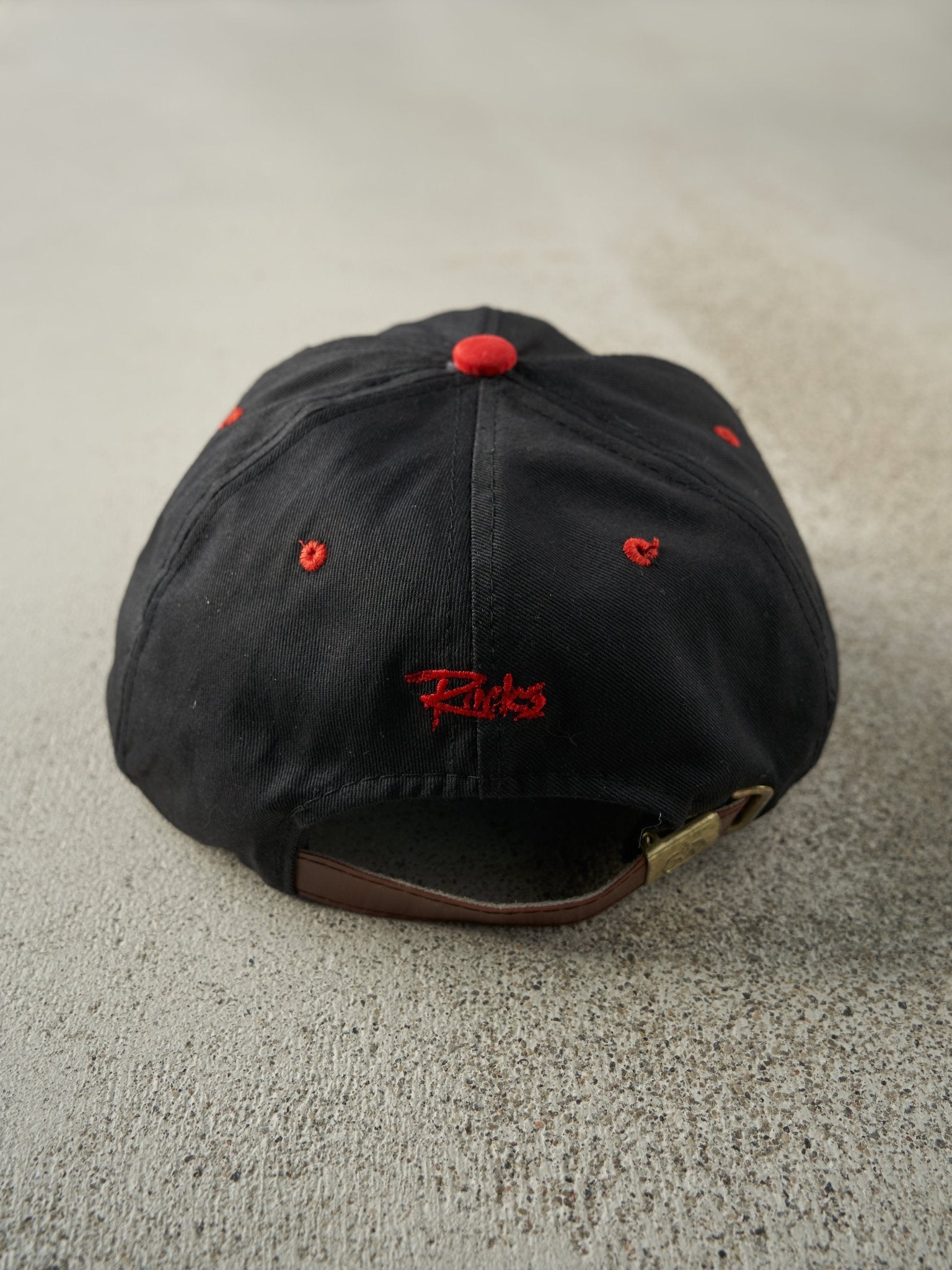 Vintage 90s Black & Red Molson Canadian Rocks Leather Strapback