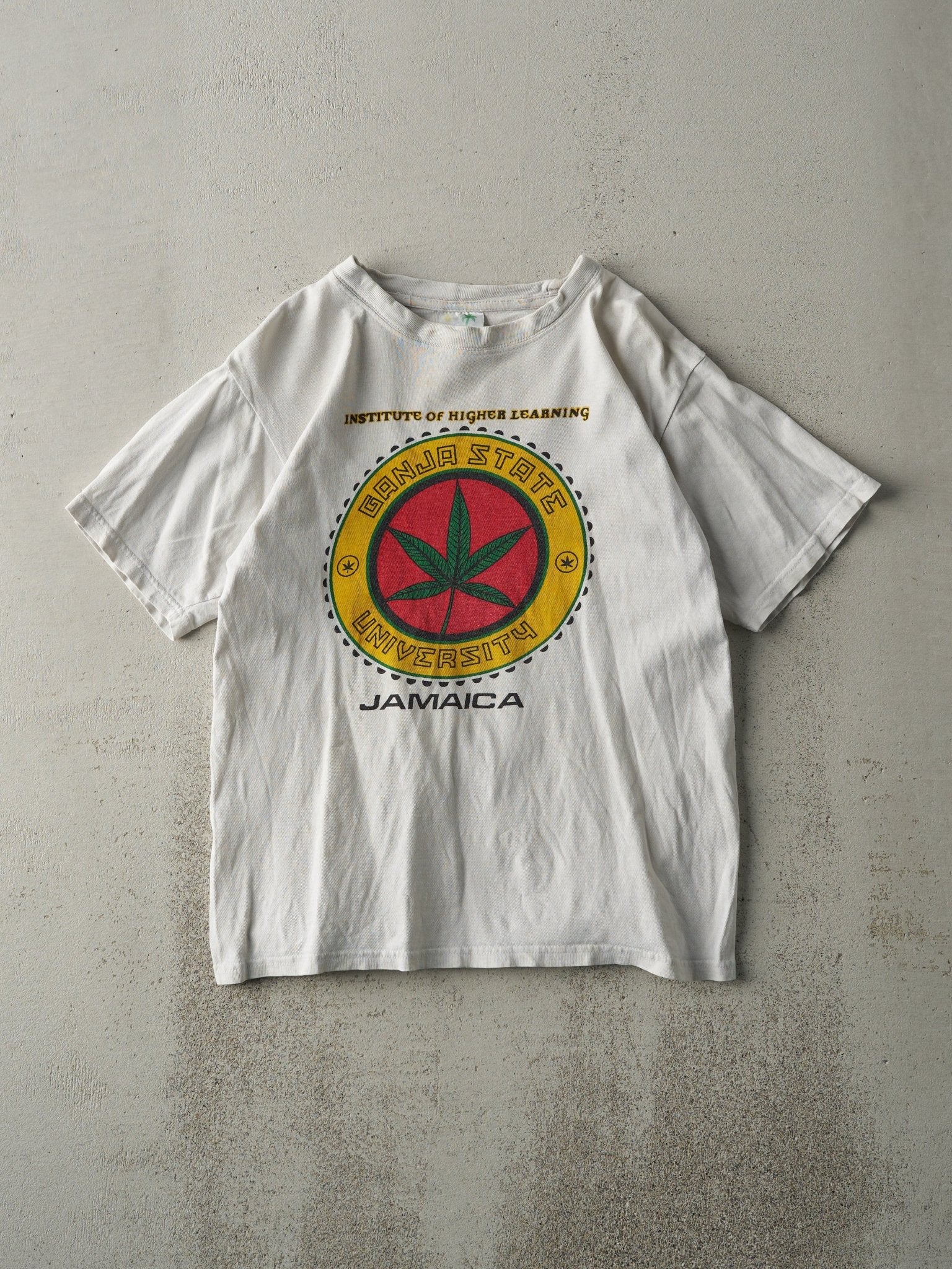 Vintage 90s White Ganja State University Jamaica Parody Tee (S)
