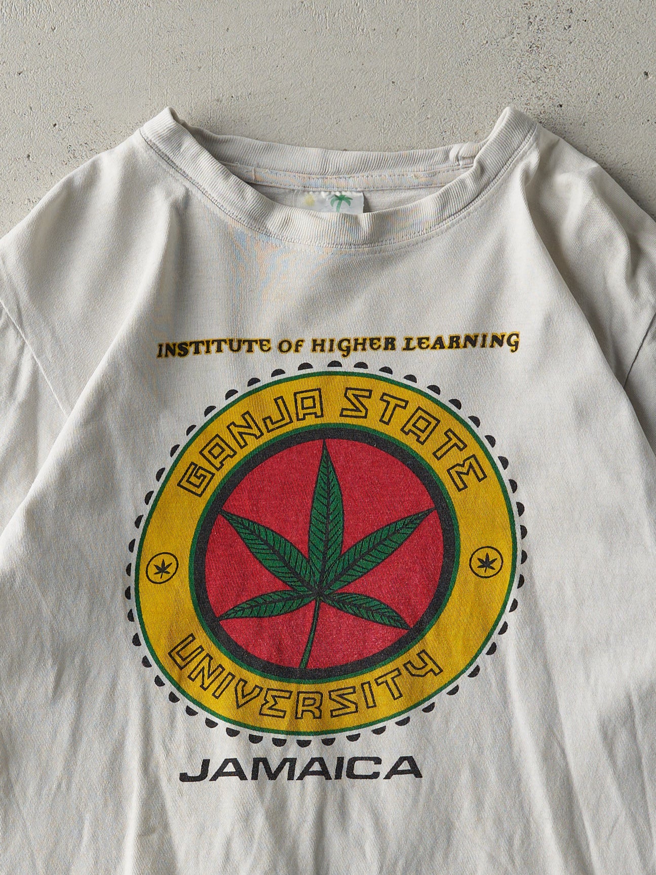 Vintage 90s White Ganja State University Jamaica Parody Tee (S)