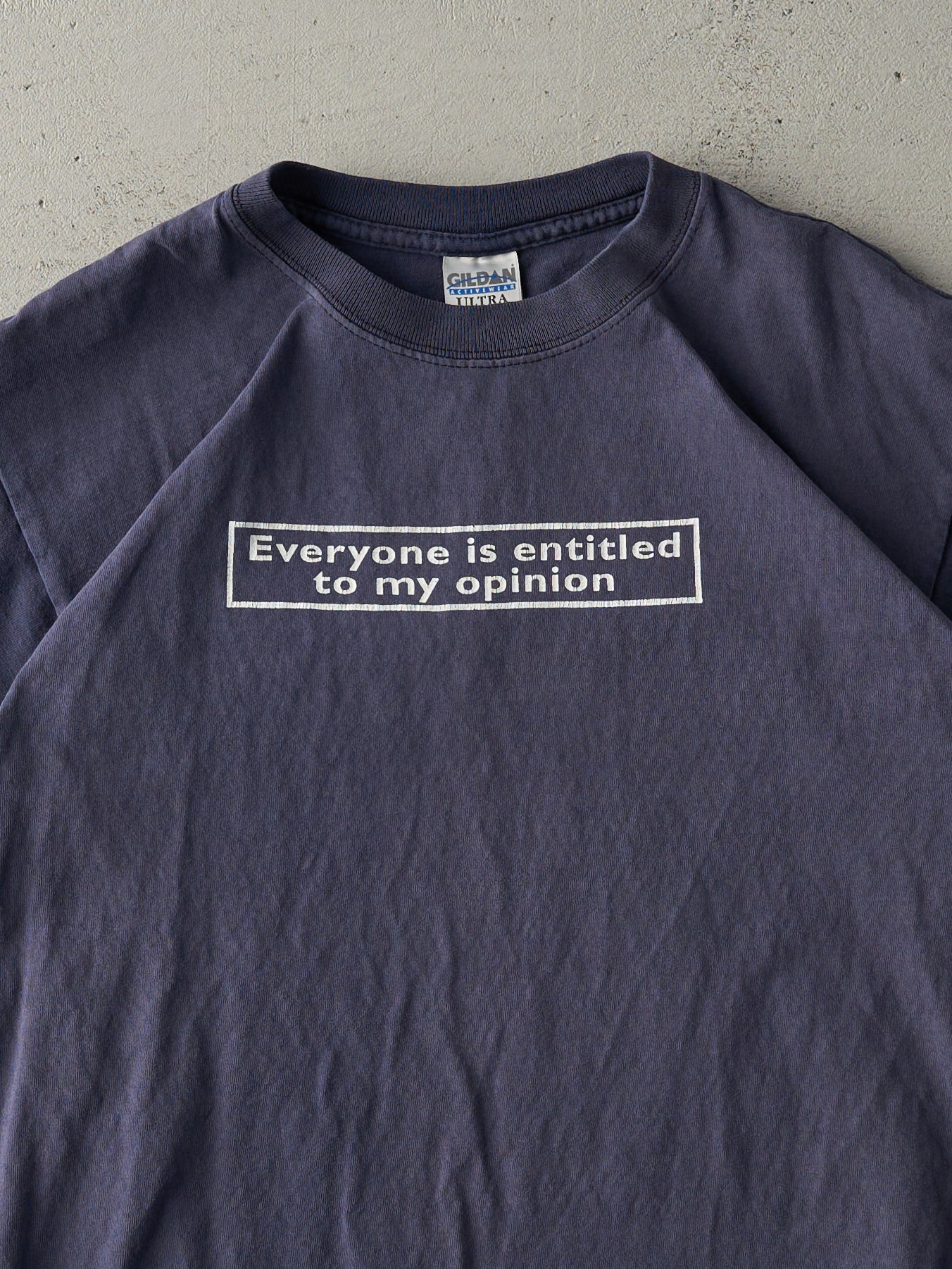 Vintage Y2K Navy Blue "Everyone Is Entitled To My Opinion" Tee (M)