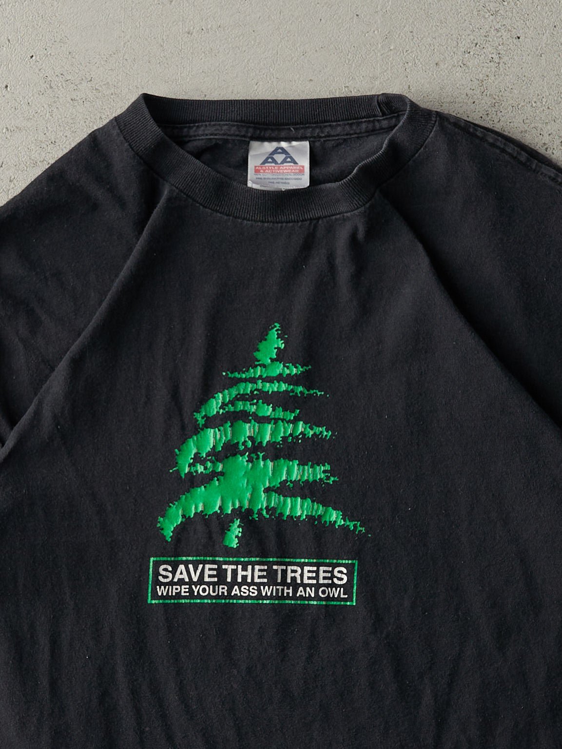 Vintage Y2K Black "Save the Trees" Parody Tee (S)