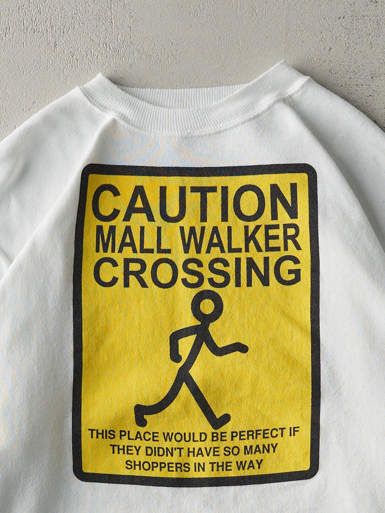 Vintage 90s White "Caution Mall Walker" Crewneck (L)