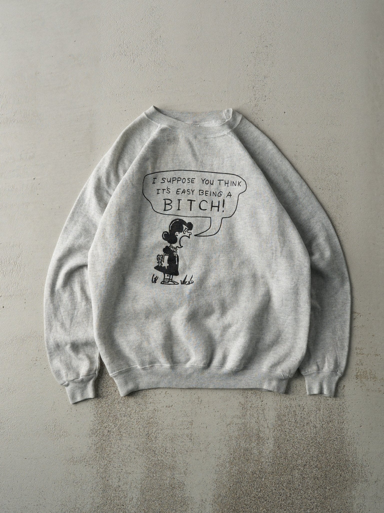 Vintage 80s Grey "I Suppose You Think Its Easy" Charlie Brown Parody Crewneck (M)
