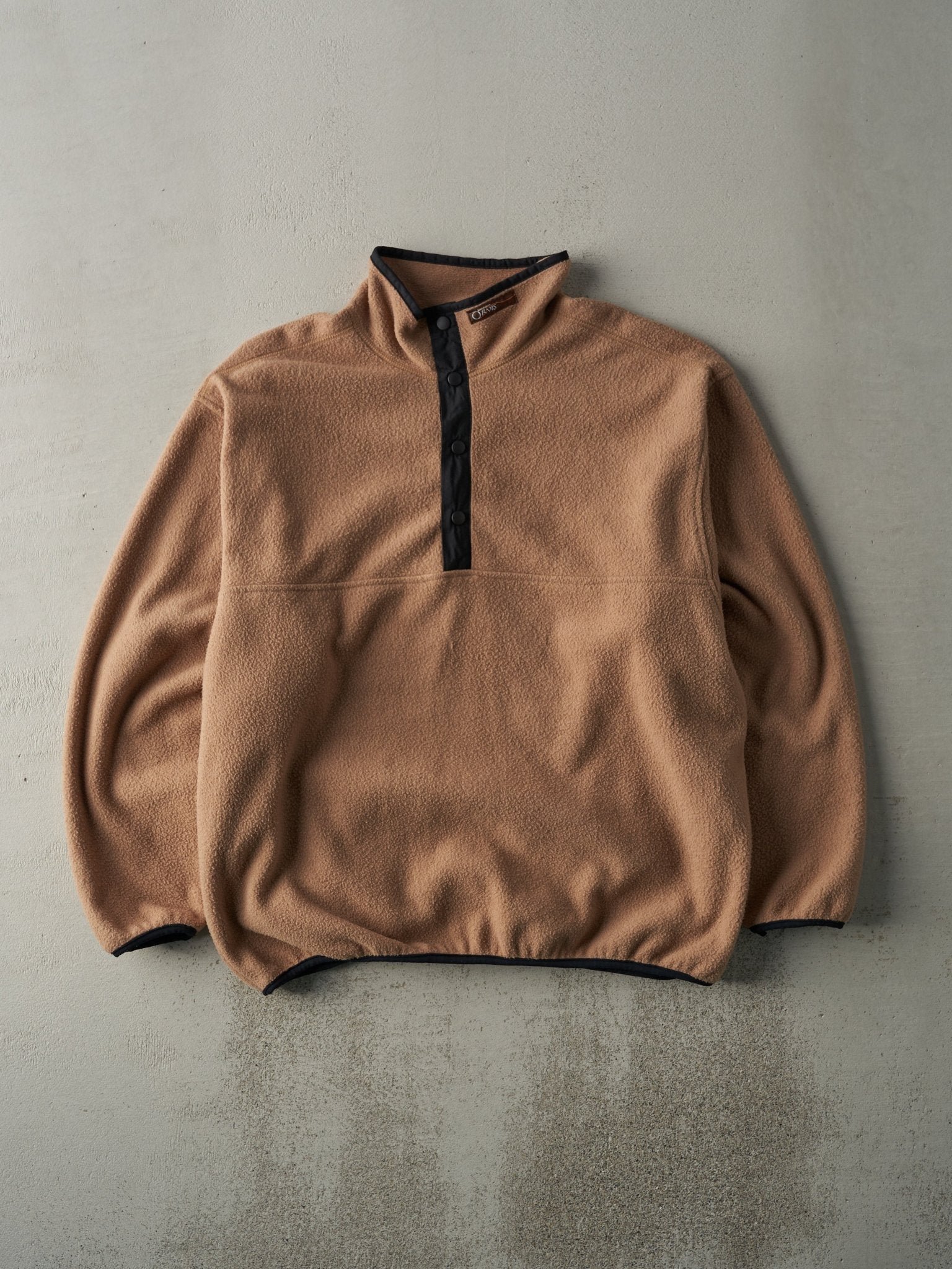 Vintage 90s Beige Quarter Button Fleece Sweater (XL)