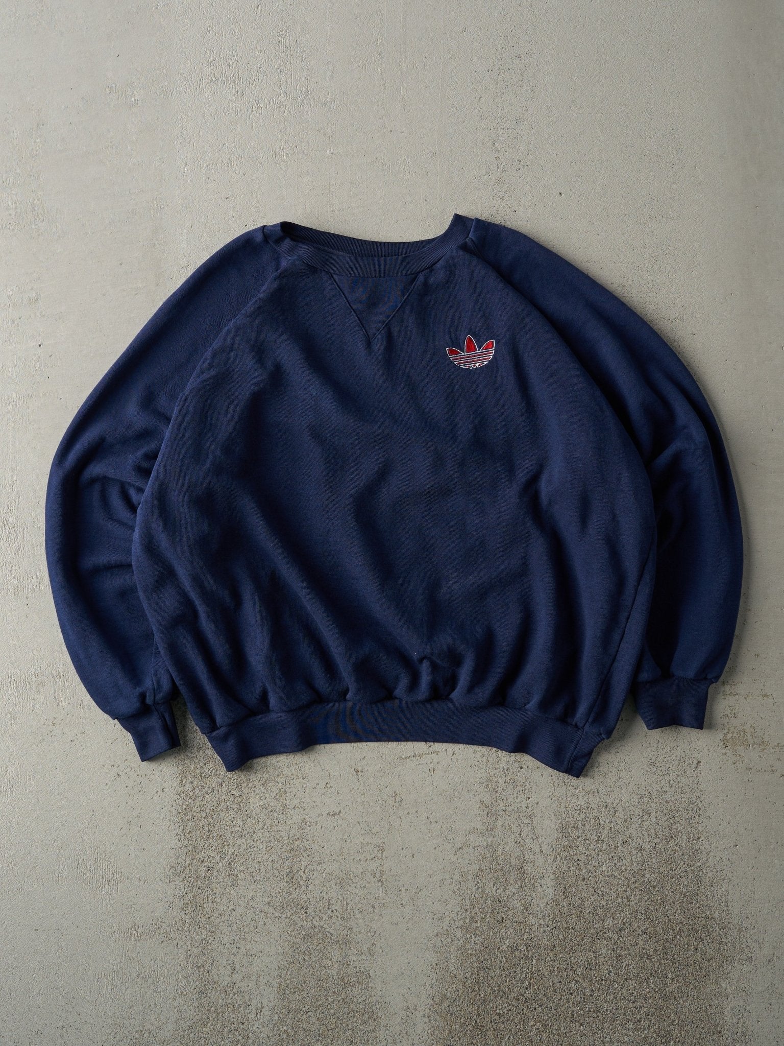 Vintage 80s Navy Blue Embroidered Adidas Boxy Crewneck (M)