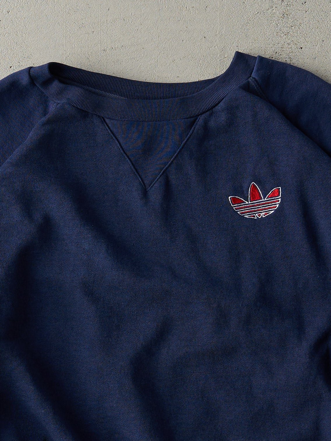 Vintage 80s Navy Blue Embroidered Adidas Boxy Crewneck (M)