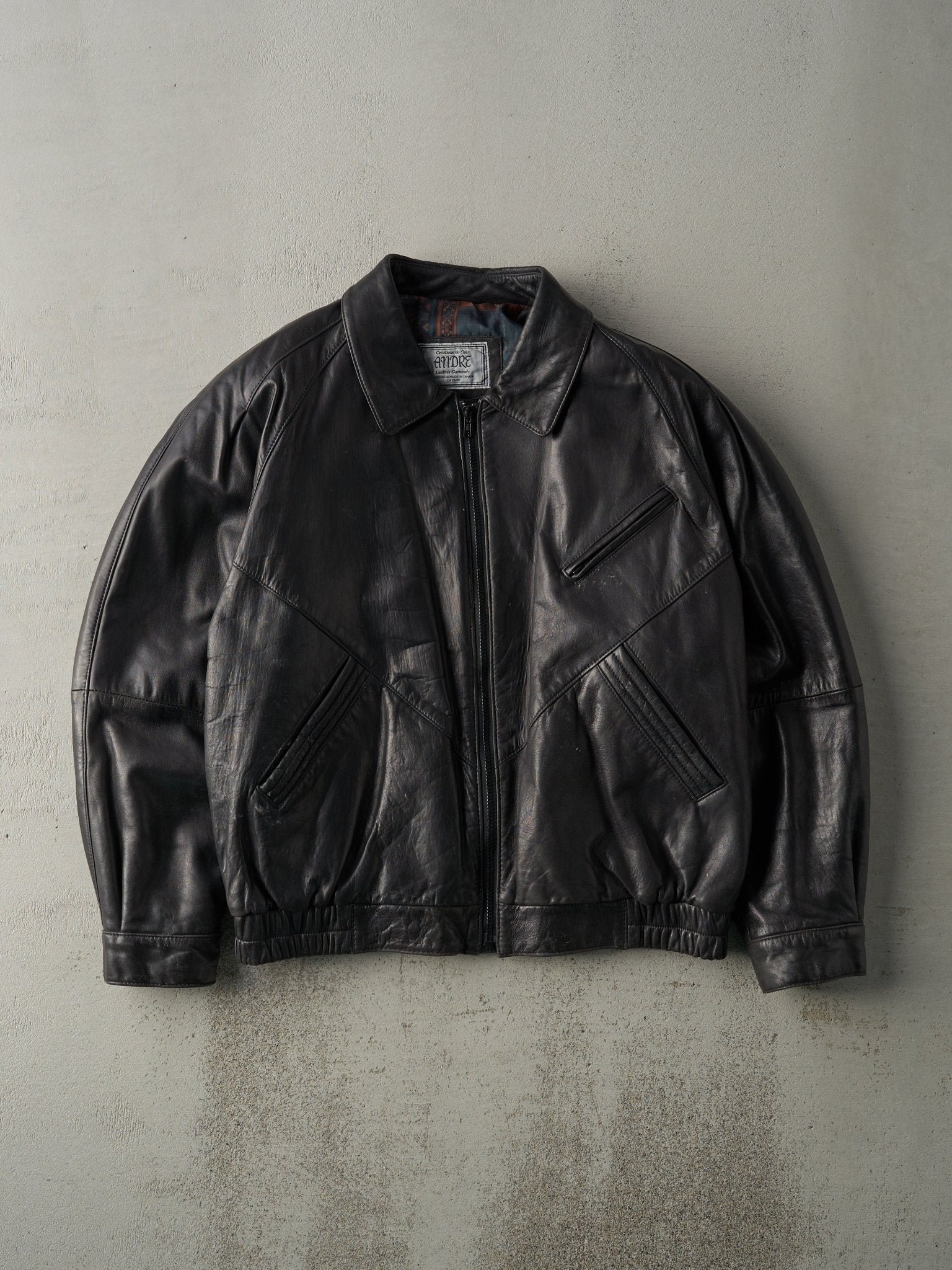 Vintage 90s Black Andres Leather Jacket (L)