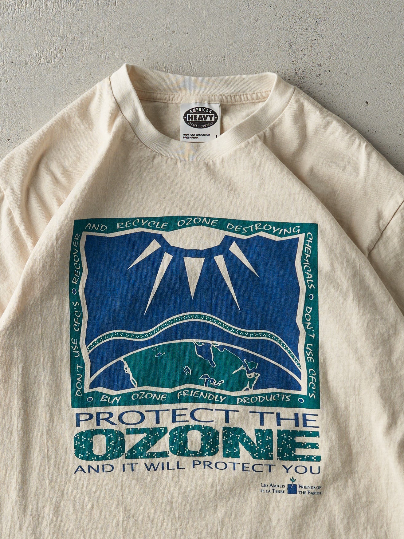 Vintage 90s Beige "Protect the Ozone" Single Stitch Tee (S)